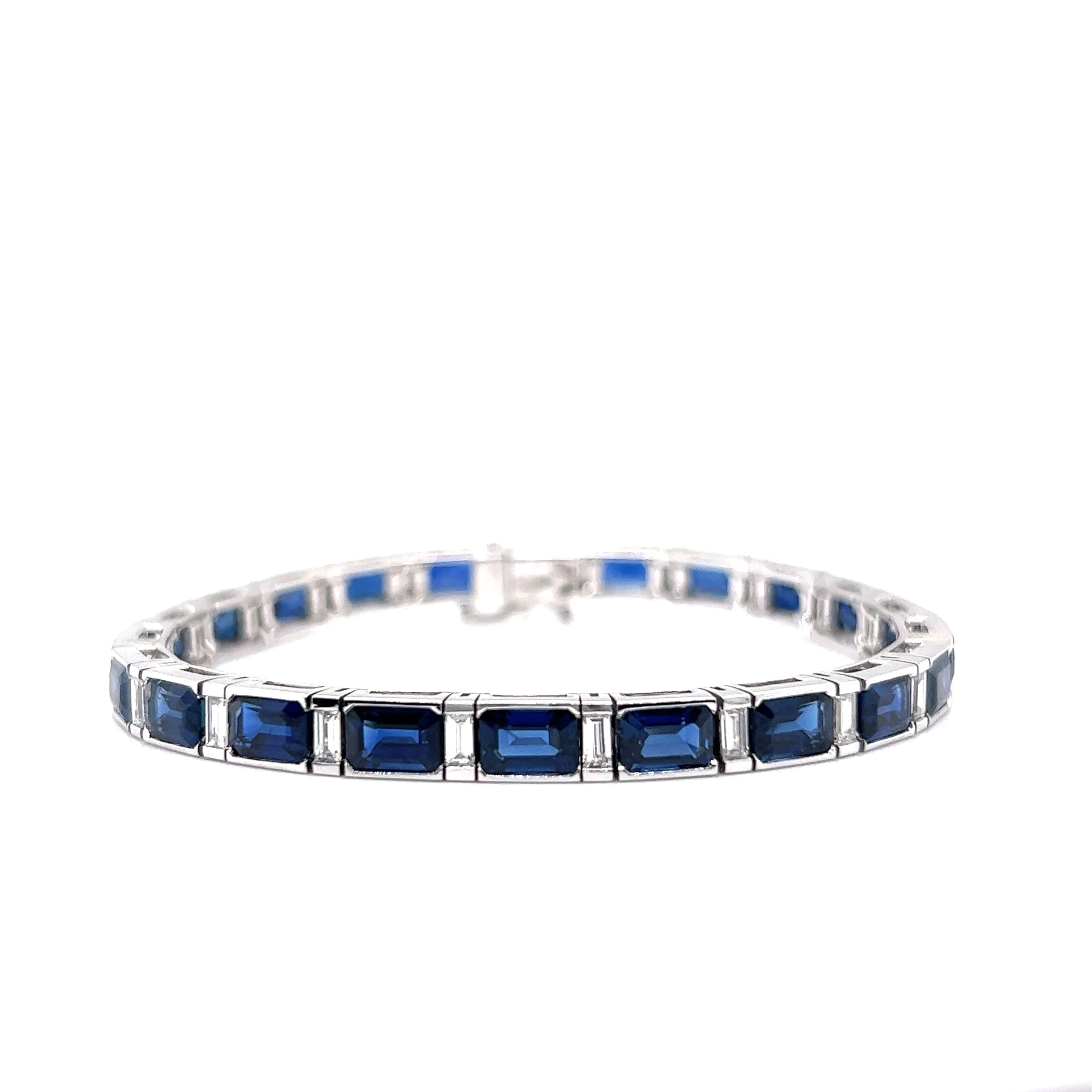 Modern Sapphire & Diamond Line Bracelet in 18k White Gold