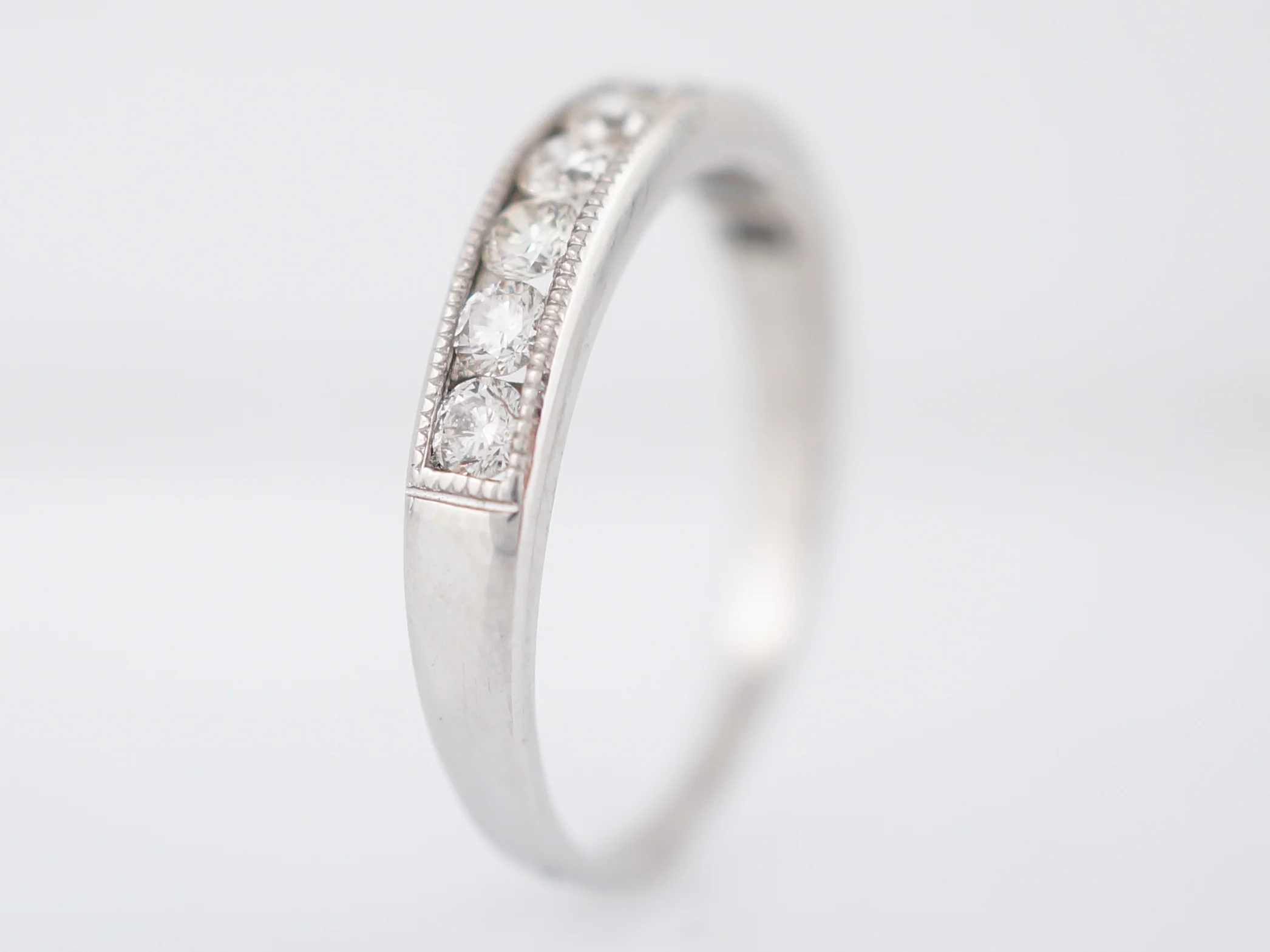 Modern Wedding Band .63 Round Brilliant Diamond in 14k White Gold - Image 4