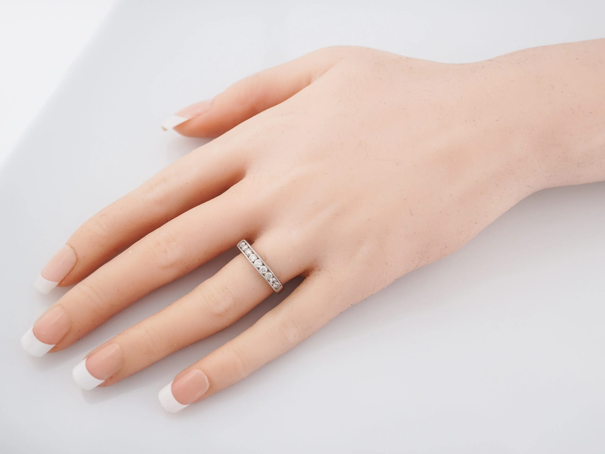 Modern Wedding Band .63 Round Brilliant Diamond in 14k White Gold - Image 6