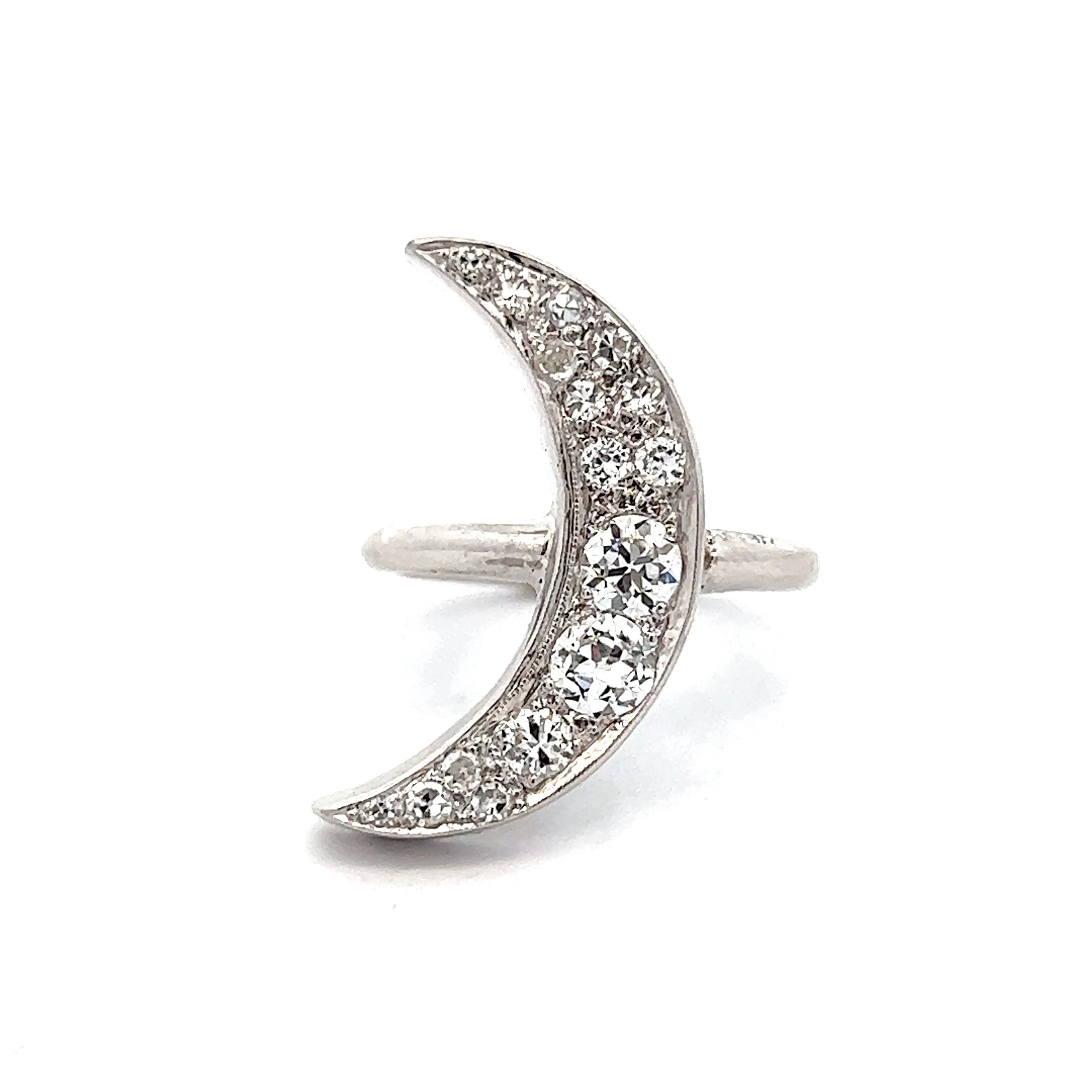 Moon Shaped Right Hand Ring in 14k White Gold