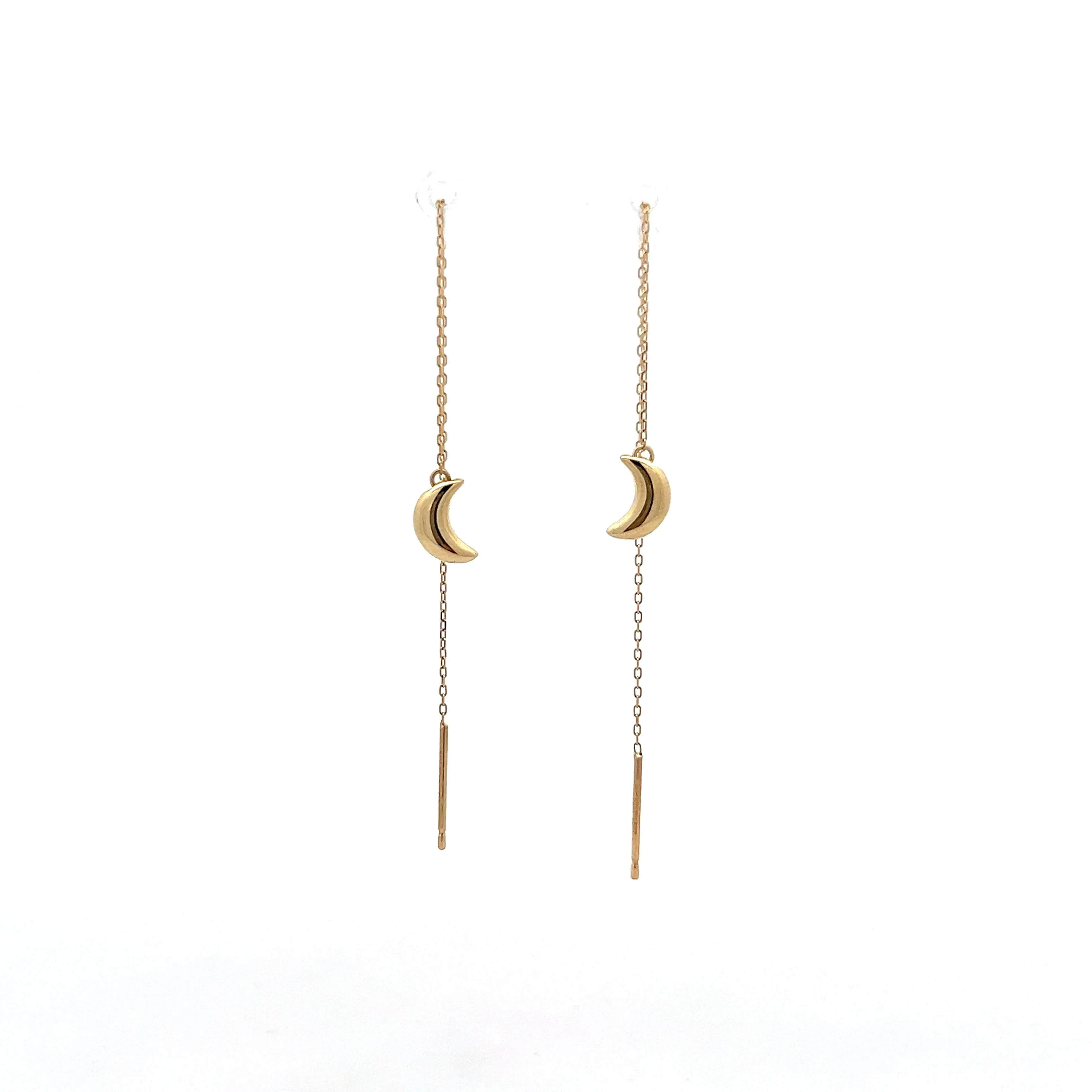 Moon Shaped Threader Earrings in 14k Yellow Gold