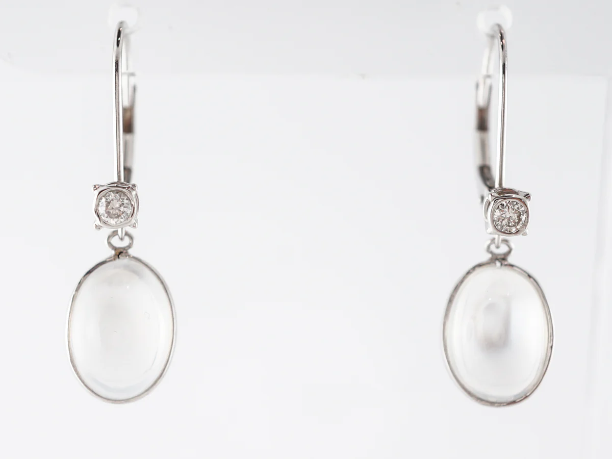 Moonstone & Diamond Dangle Earrings in White Gold