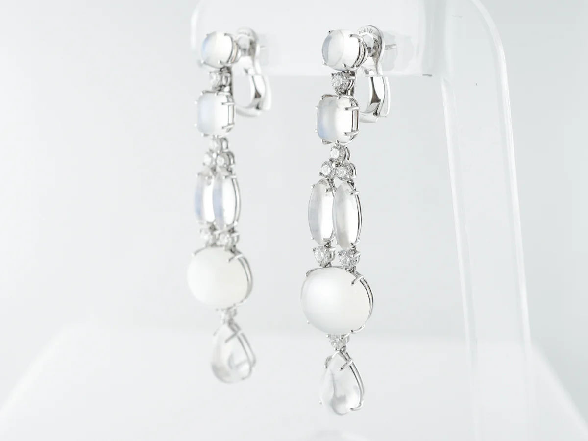 Moonstone & Diamond Dangle Earrings in White Gold - Image 2