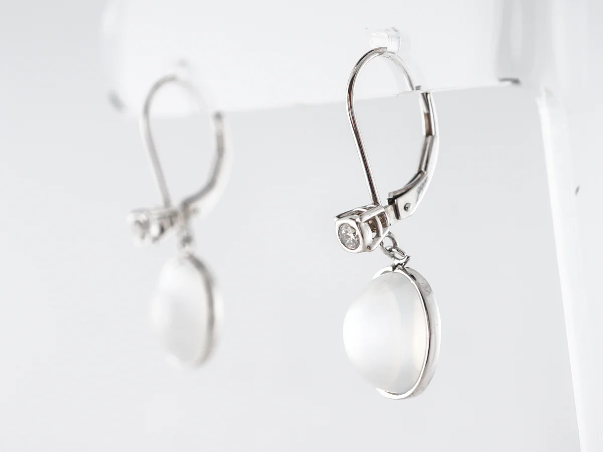 Moonstone & Diamond Dangle Earrings in White Gold - Image 2