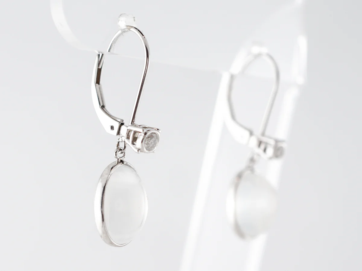 Moonstone & Diamond Dangle Earrings in White Gold - Image 3