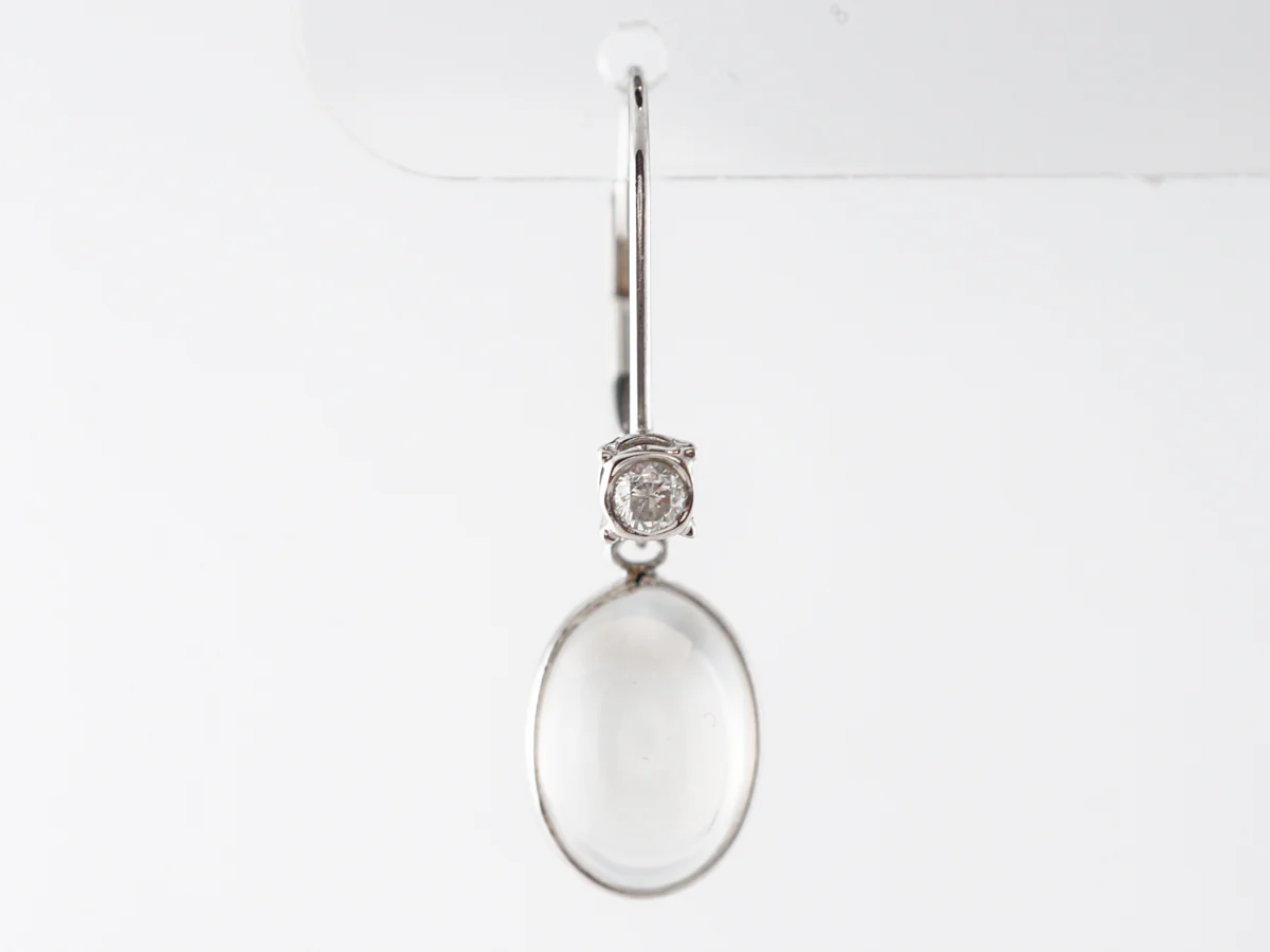 Moonstone & Diamond Dangle Earrings in White Gold - Image 4