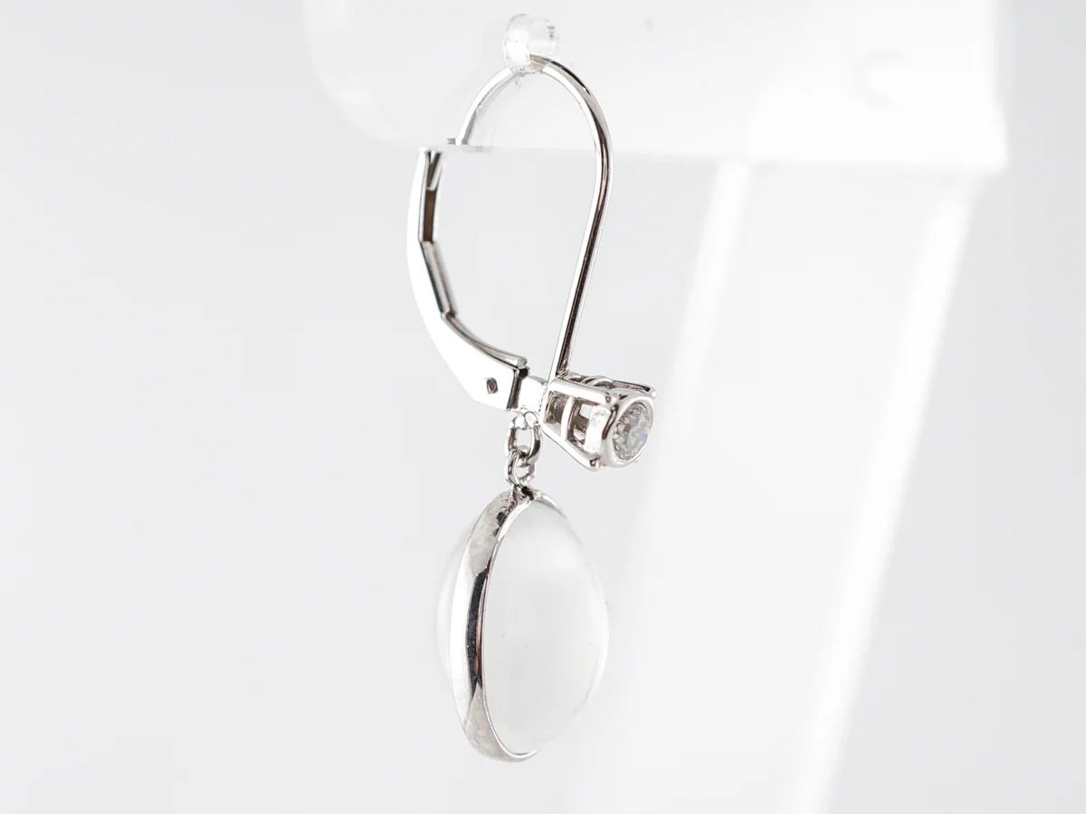Moonstone & Diamond Dangle Earrings in White Gold - Image 5