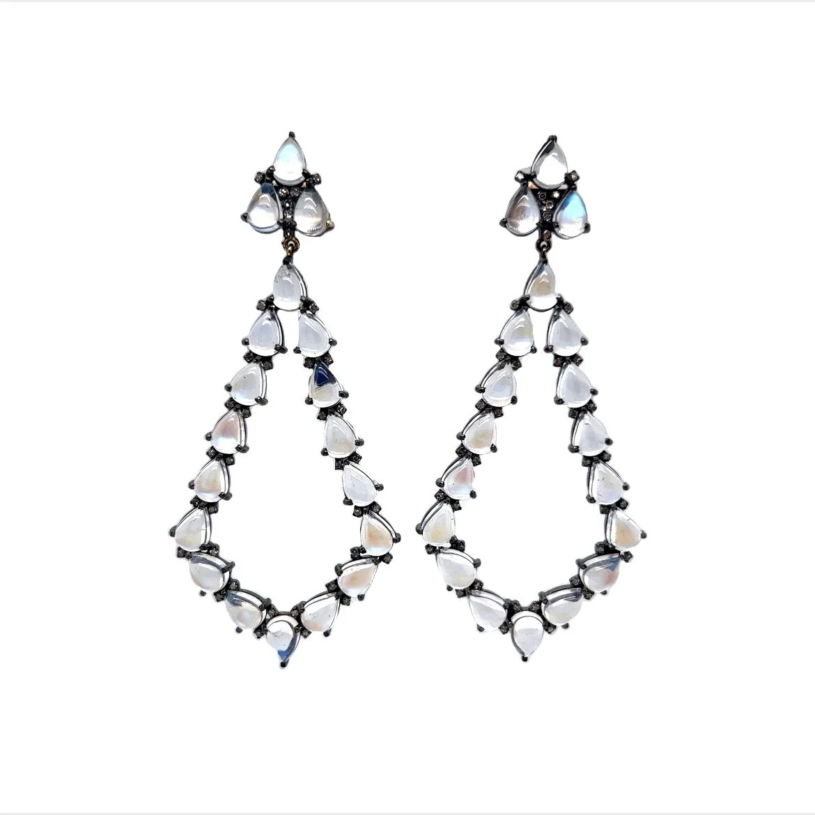 Moonstone & Diamond Drop Earrings in Sterling Silver