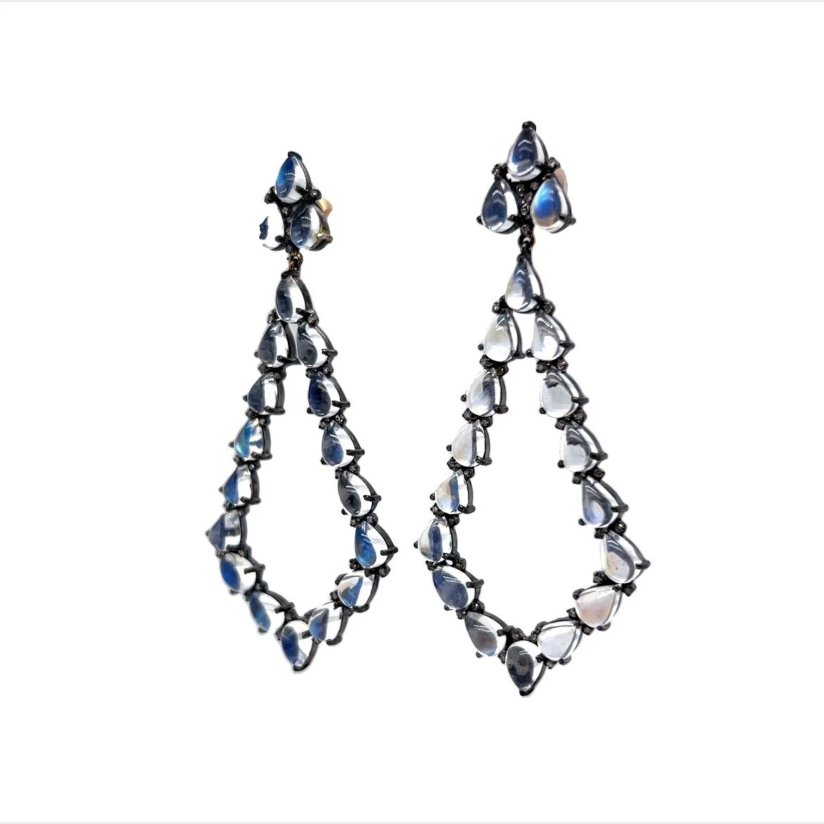 Moonstone & Diamond Drop Earrings in Sterling Silver - Image 2