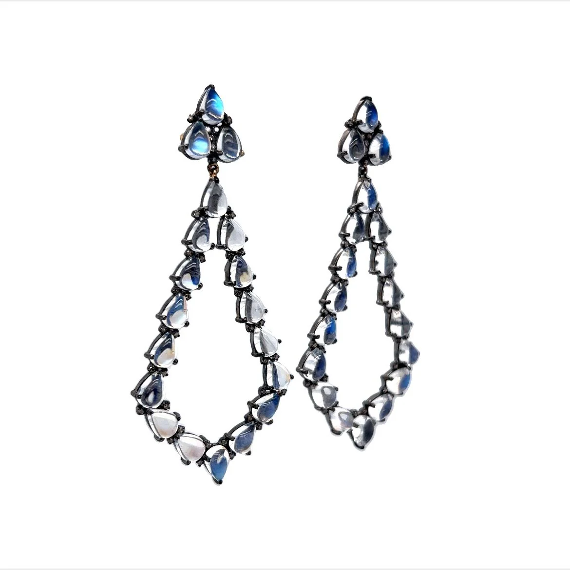 Moonstone & Diamond Drop Earrings in Sterling Silver - Image 3
