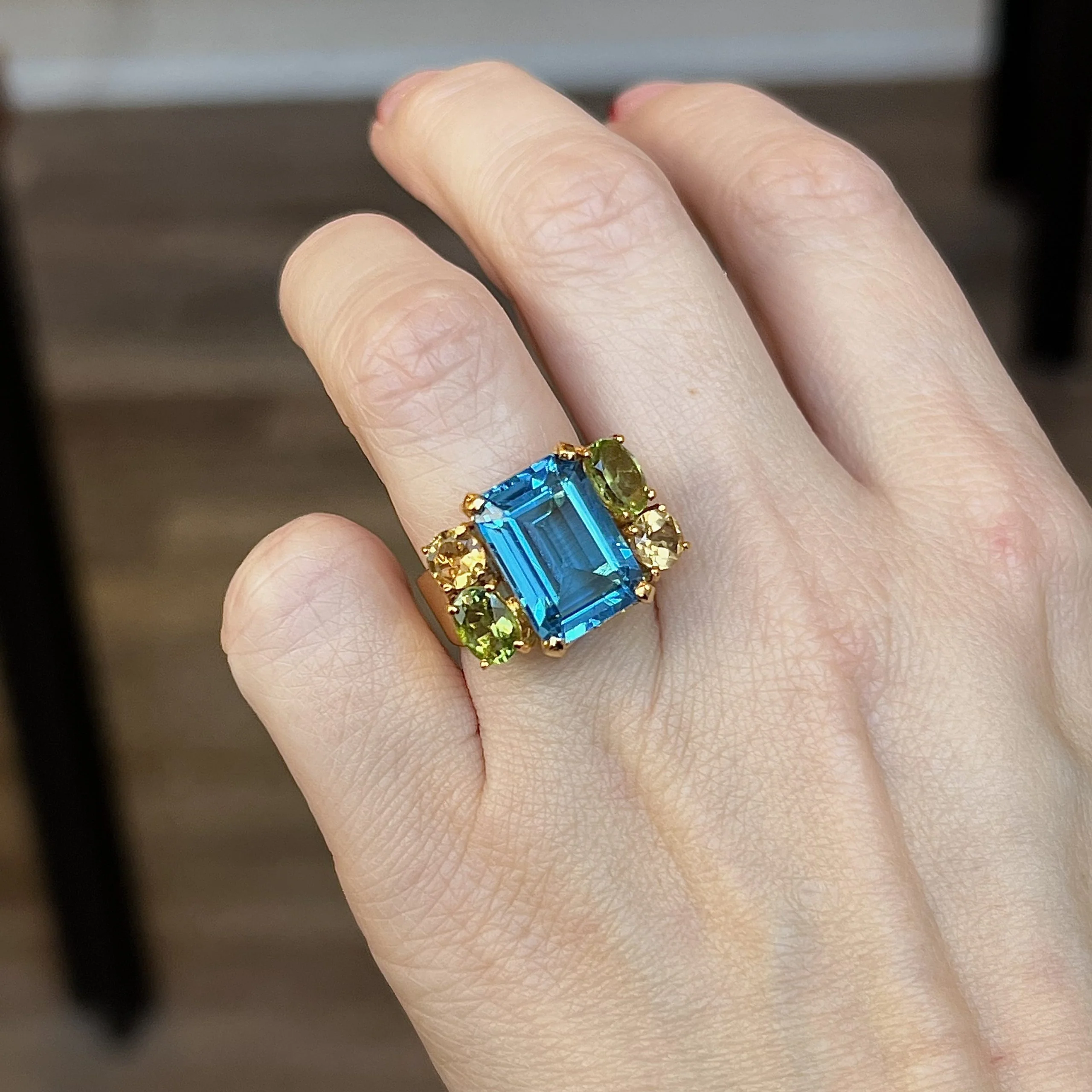 Multi-Color Gemstone Cocktail Ring in 18k Yellow Gold - Image 6