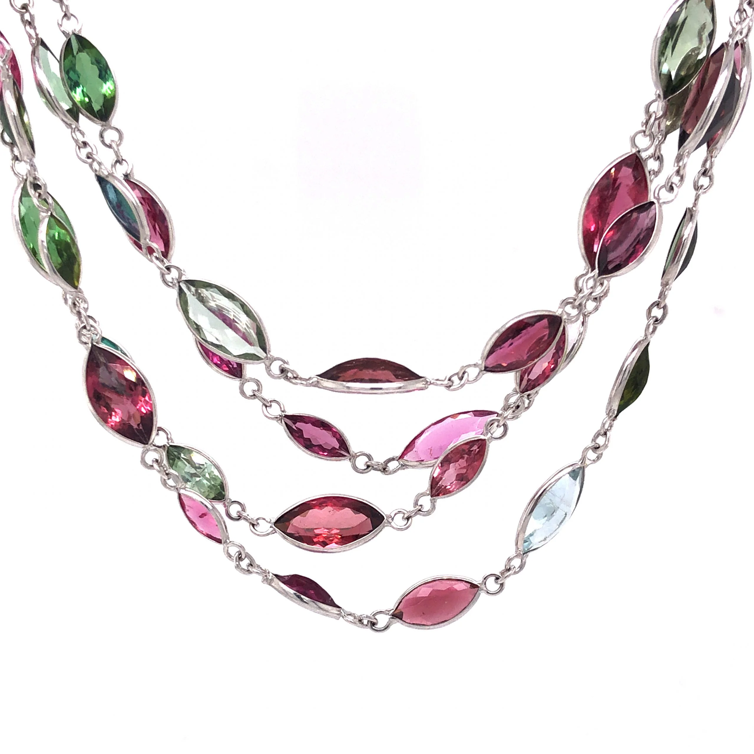 Multi-Color Tourmaline Necklace in 18k White Gold - Image 2