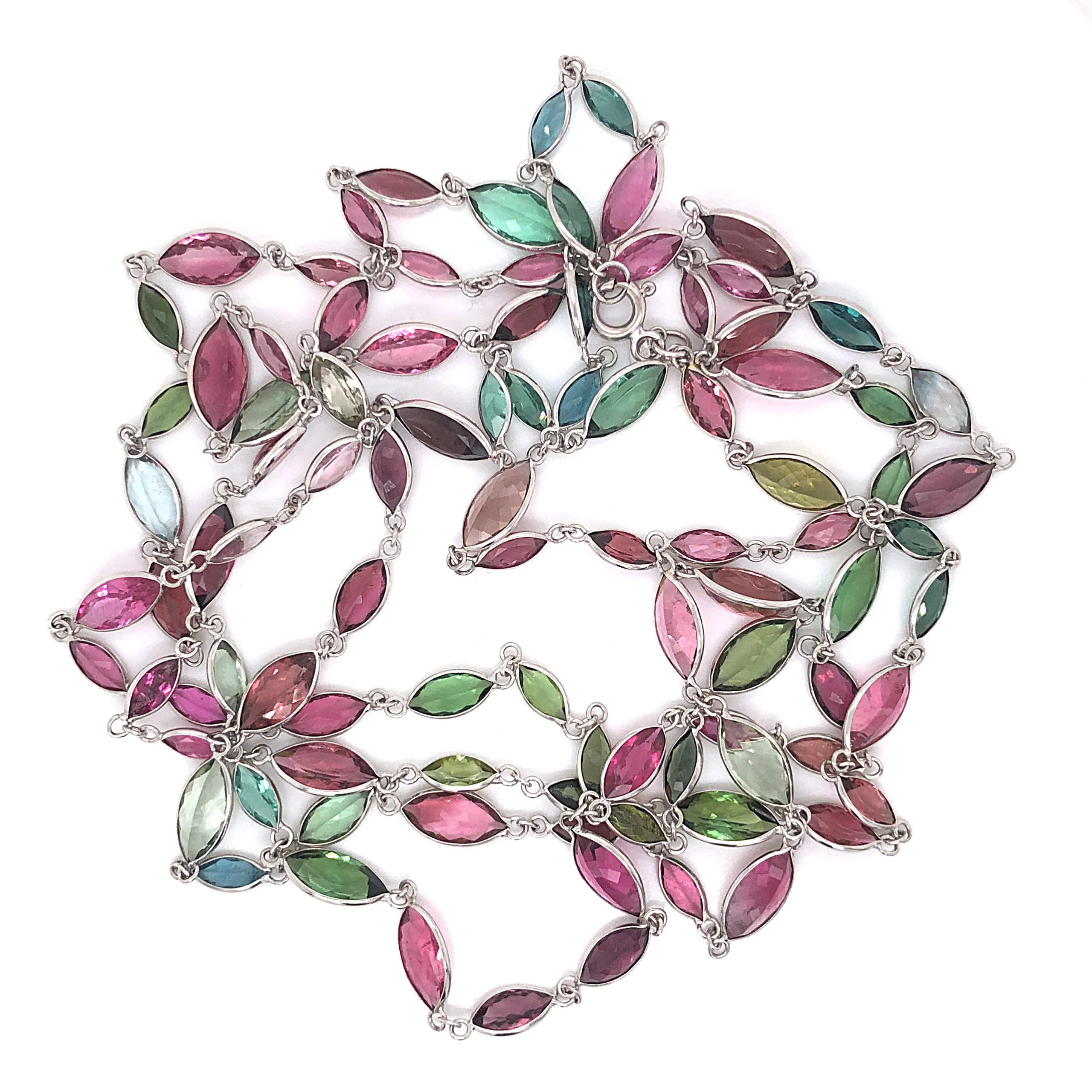 Multi-Color Tourmaline Necklace in 18k White Gold - Image 3