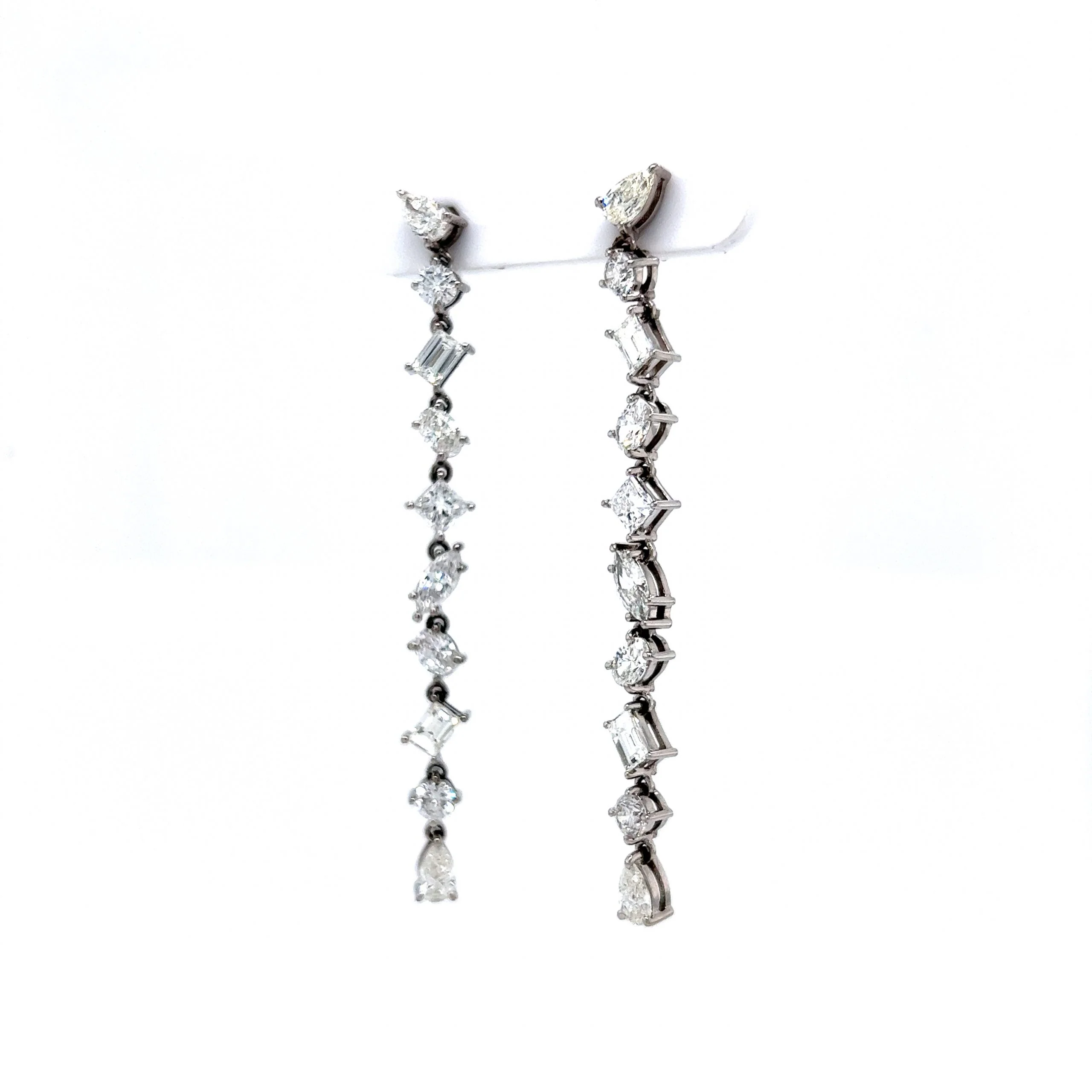 Multi-Cut Diamond Drop Earrings in 14k White Gold - Image 2