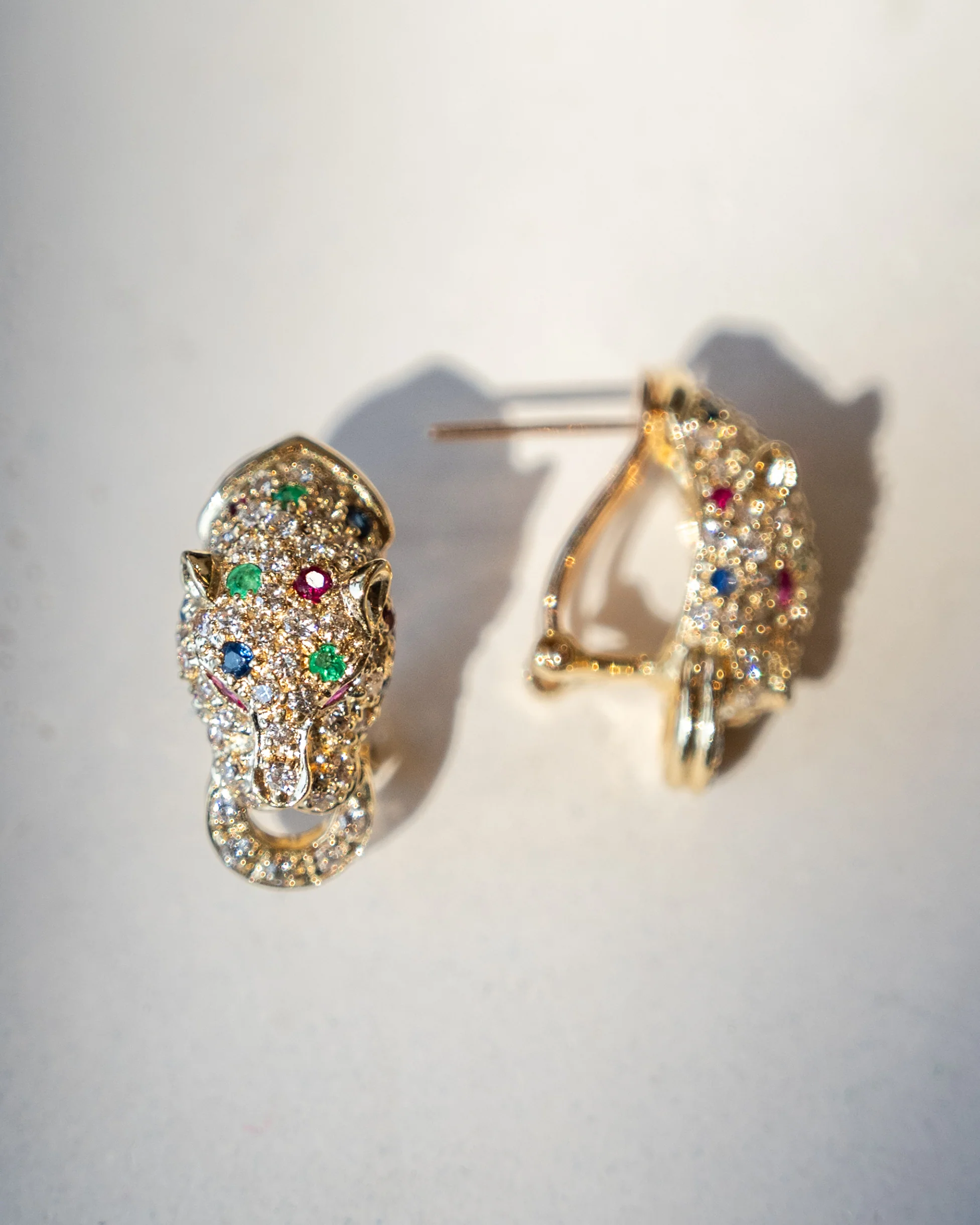 Multi-Gemstone Panther Stud Earrings in 18k Yellow Gold - Image 4