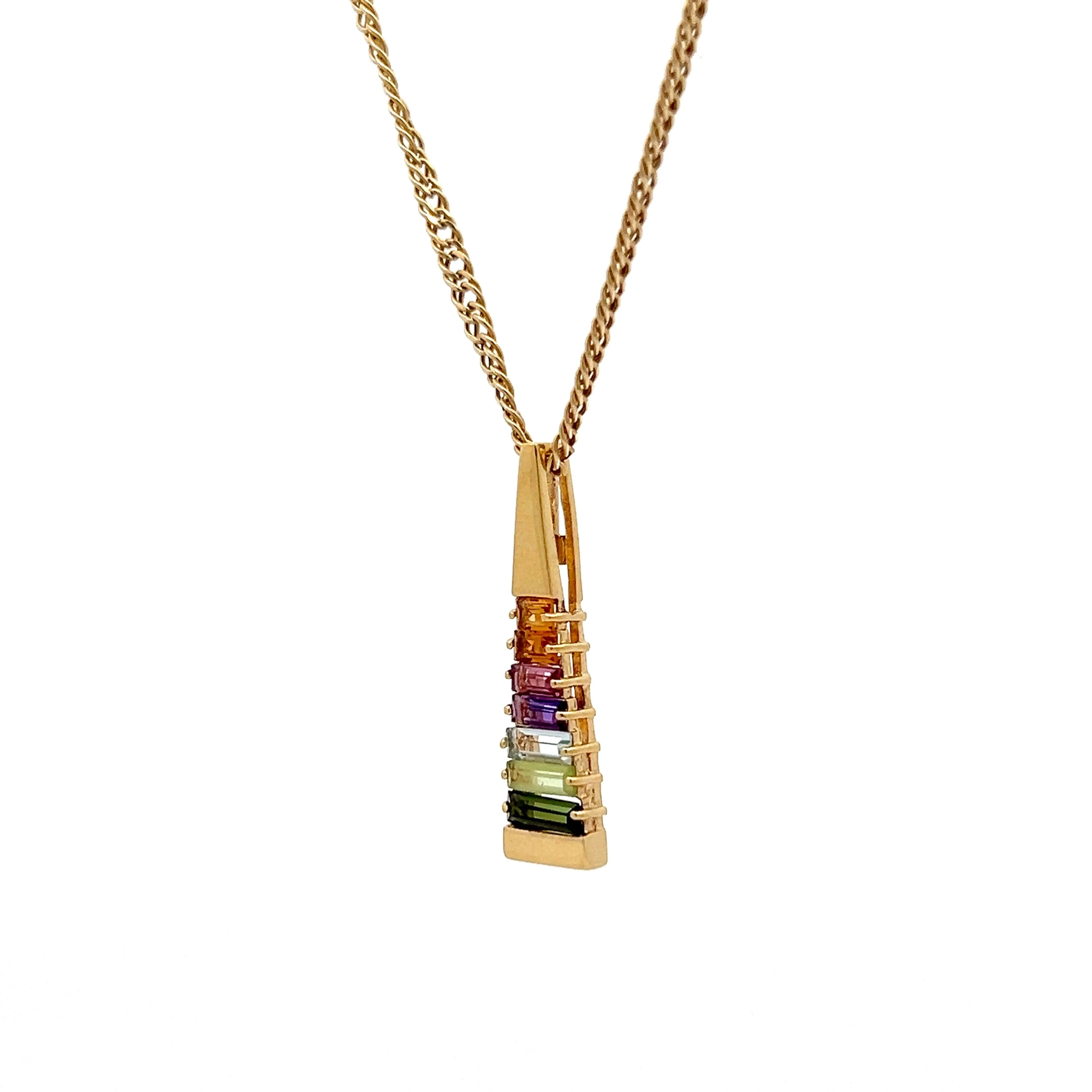 Multi-Gemstone Pyramid Pendant in 18k Yellow Gold - Image 2