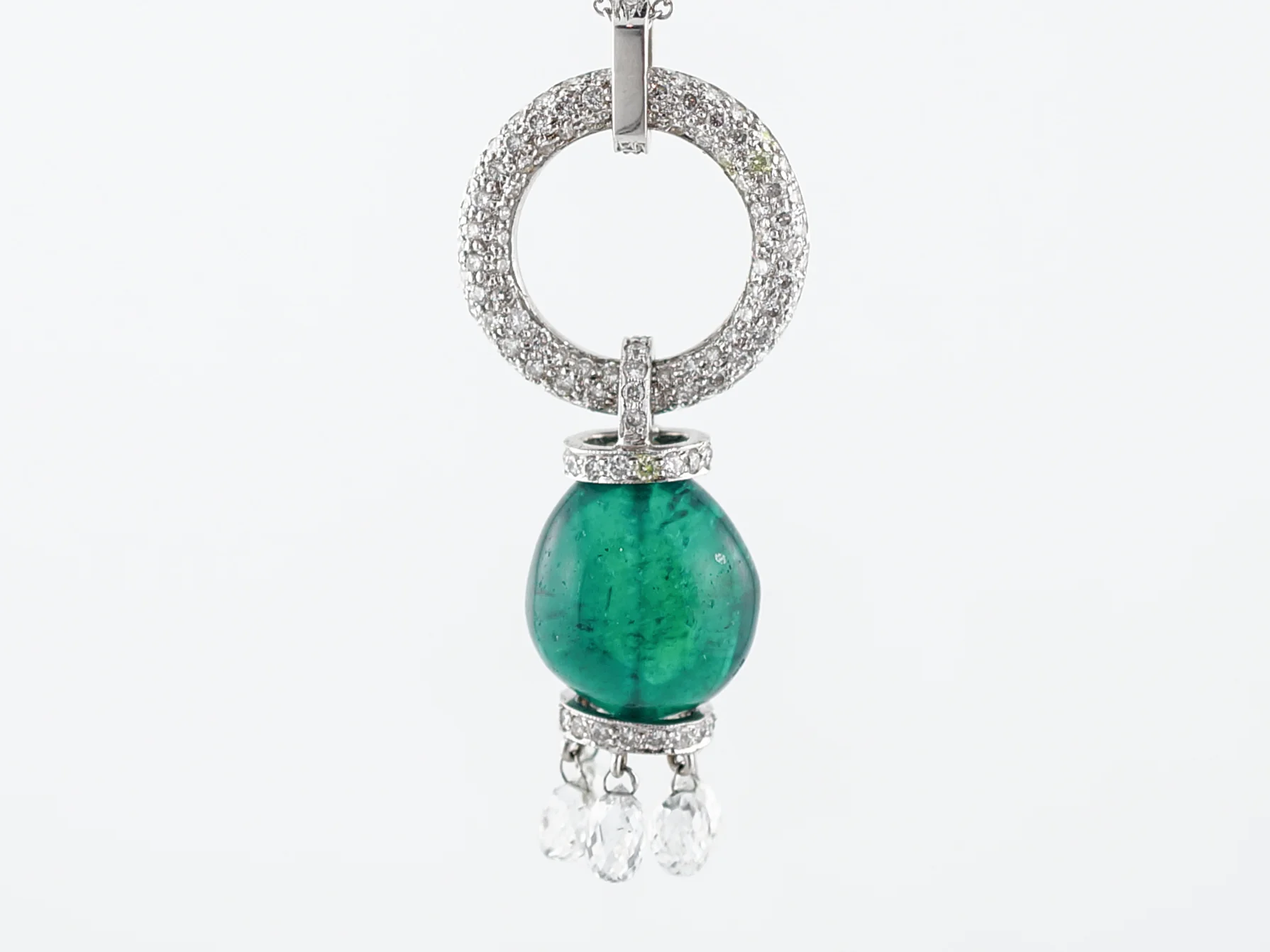 ***RTV***Necklace Modern 17.04 Carved Emerald & 6.52 Round Brilliant Cut Diamonds in 18K White Gold - Image 2