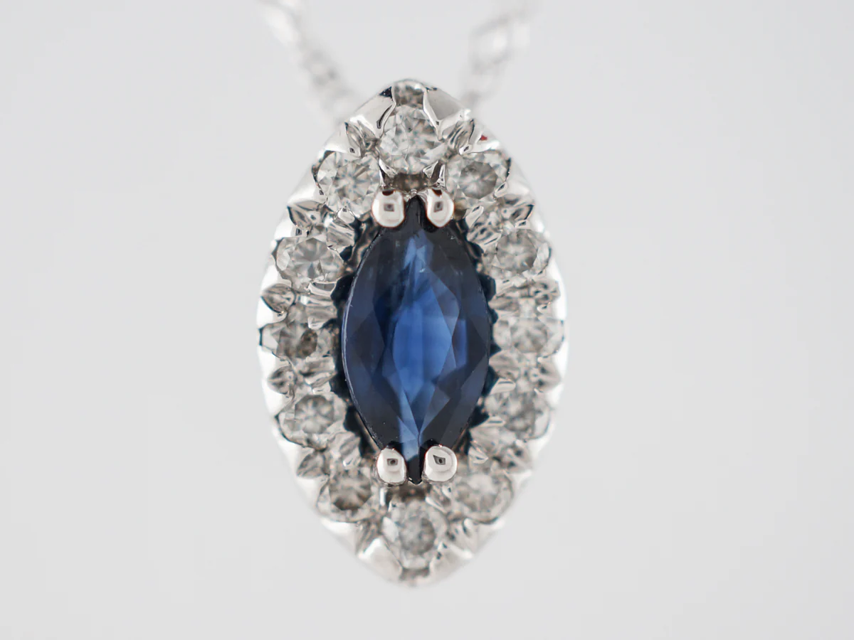Necklace Modern .90 Marquise Cut Sapphire in 14k White Gold - Image 3