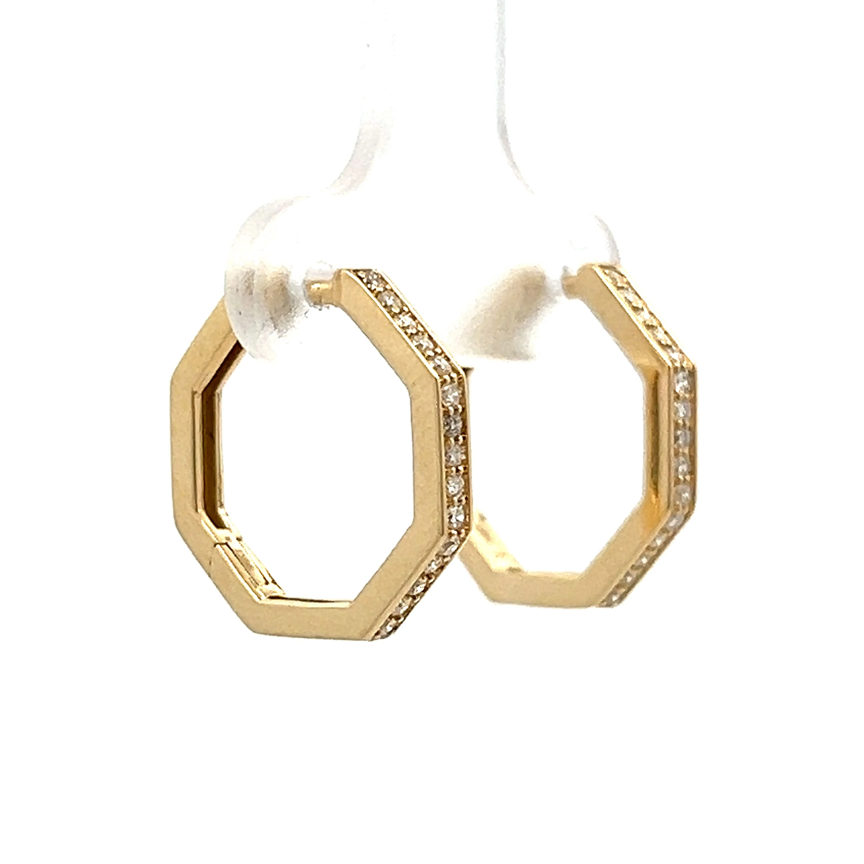 Octagonal Diamond Hoop Earrings in 14k Yellow Gold - Image 3