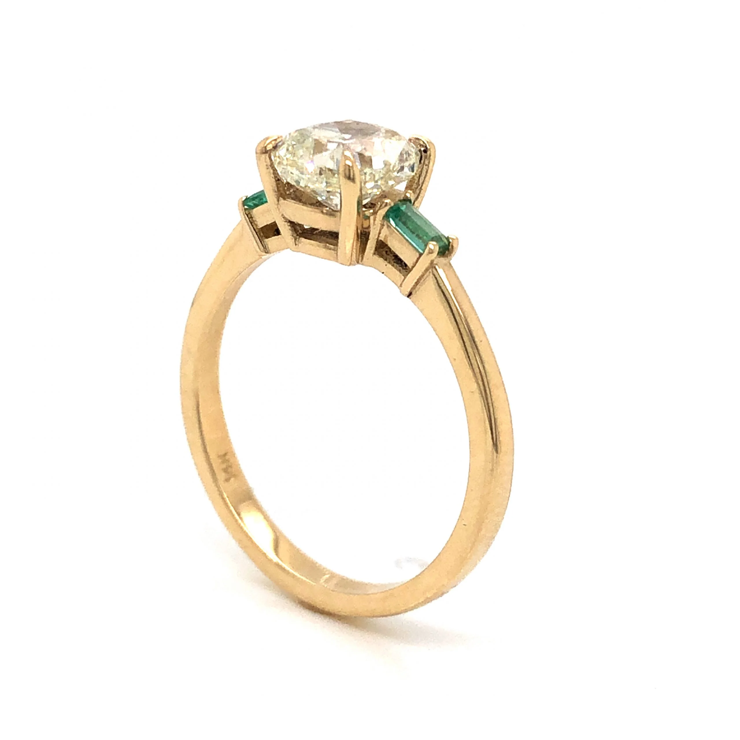 Old Mine Cushion Cut Diamond Engagement Ring w/ Emerald Accents - Image 5