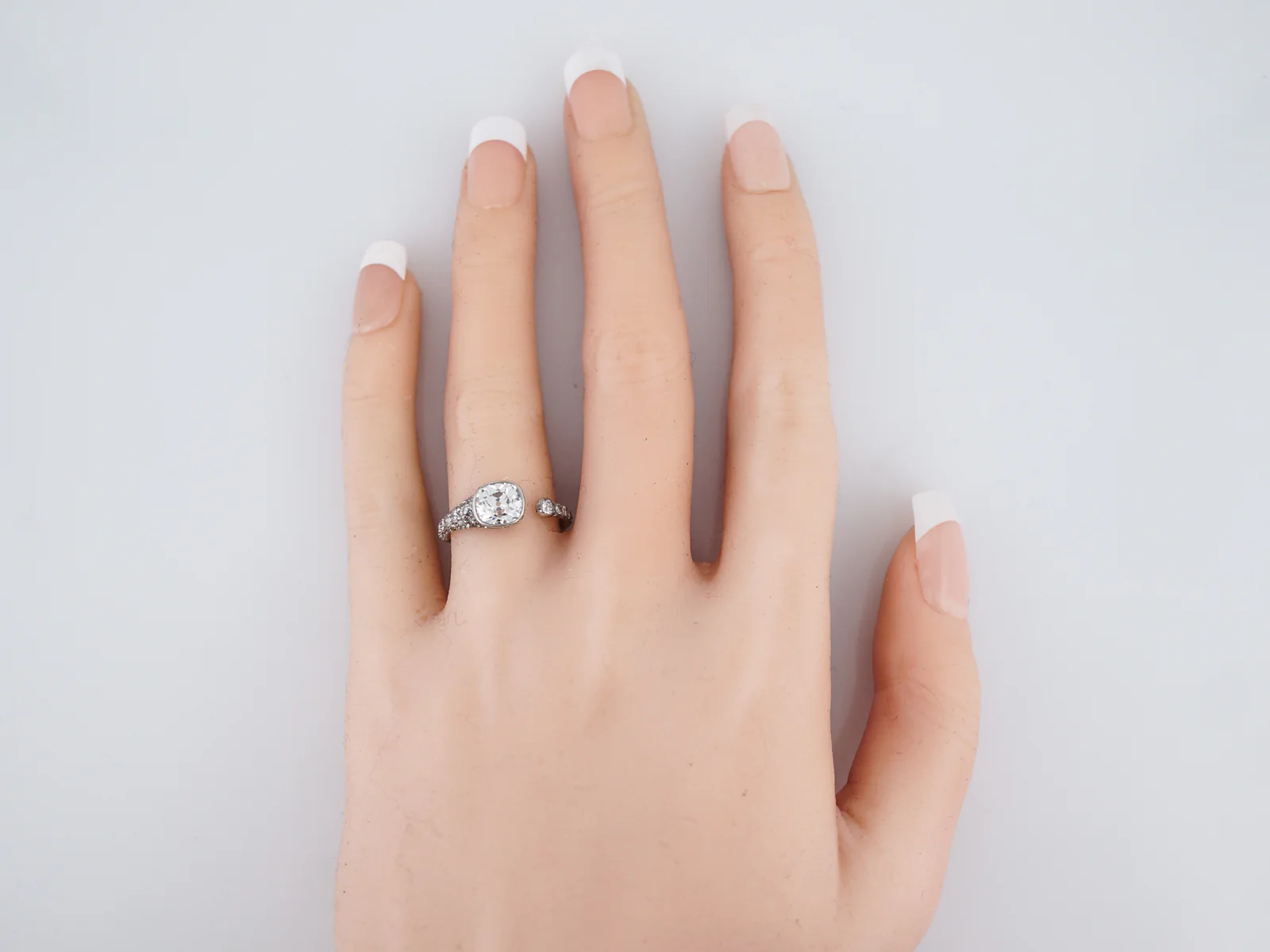 Old Mine Cushion Diamond Serpentine Ring in Platinum - Image 8
