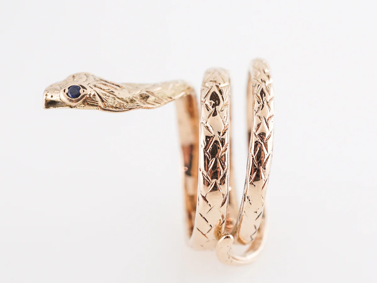 Victorian Snake Ring w/ Sapphire Eyes in 18k Yellow Gold - Image 4