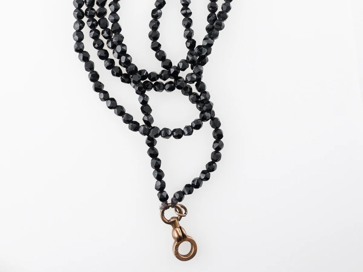 Onyx Bead Necklace w/ Dowsy Clasp in 14k Rose Gold - Image 4
