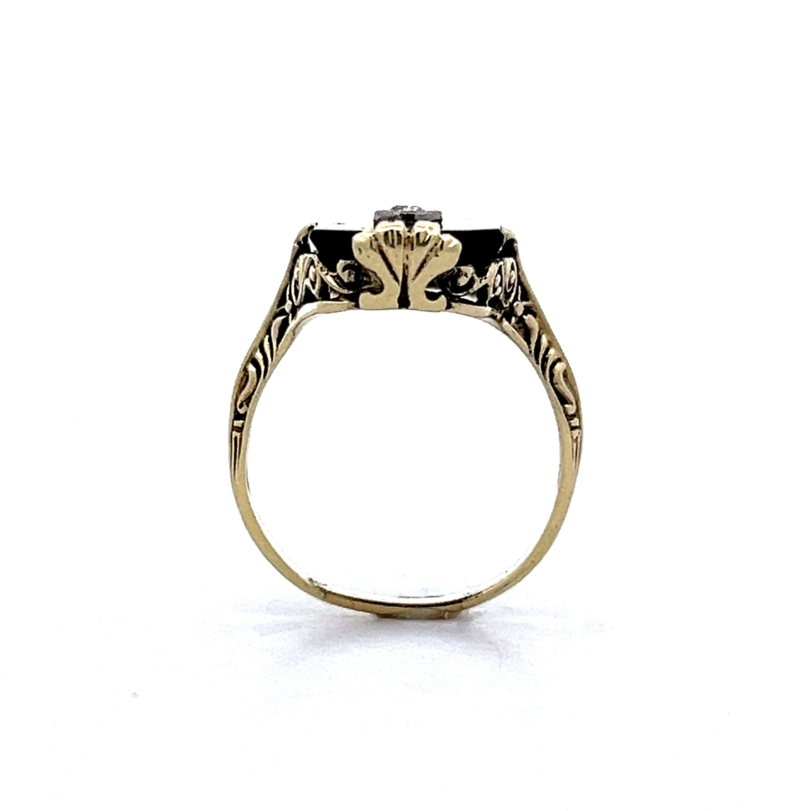 Onyx & Diamond Right Hand Ring in 14k Yellow Gold - Image 4
