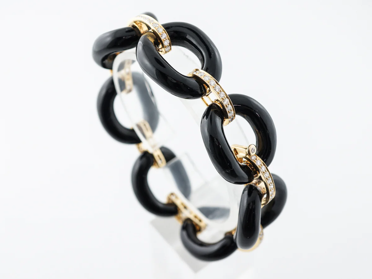 Onyx Link Bracelet w/ Round Brilliant Diamonds 14k - Image 5
