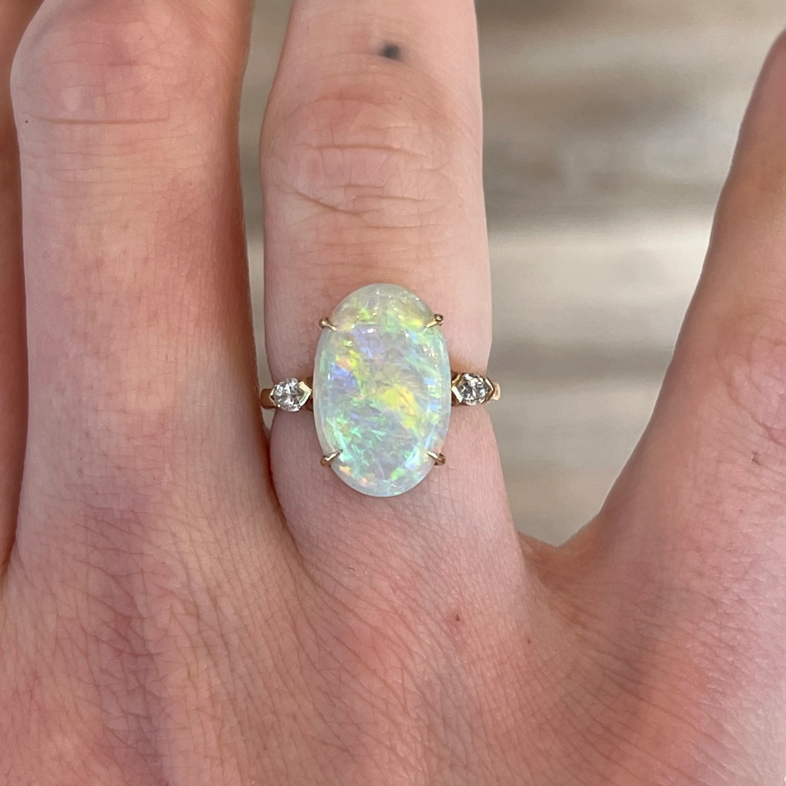 Opal Cocktail Ring w/ Marquise Diamonds in Yellow Gold - Image 6