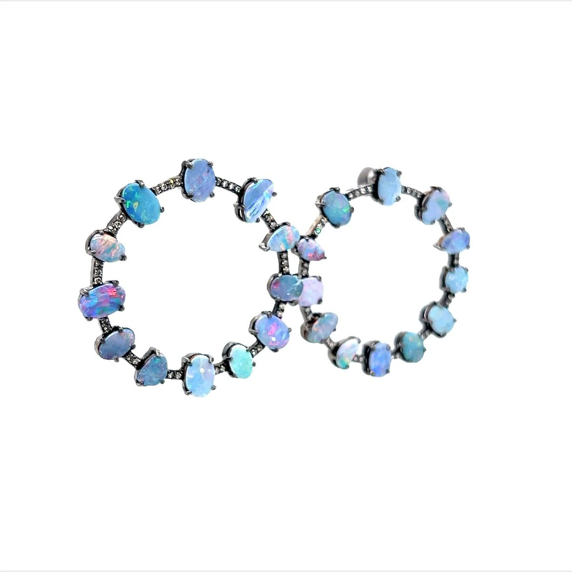 Opal & Diamond Circle Drop Earrings in Sterling Silver - Image 3