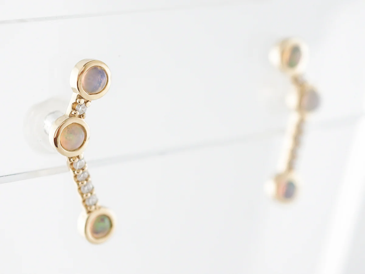 Opal & Diamond Climber Earrings in Yellow Gold - Image 2