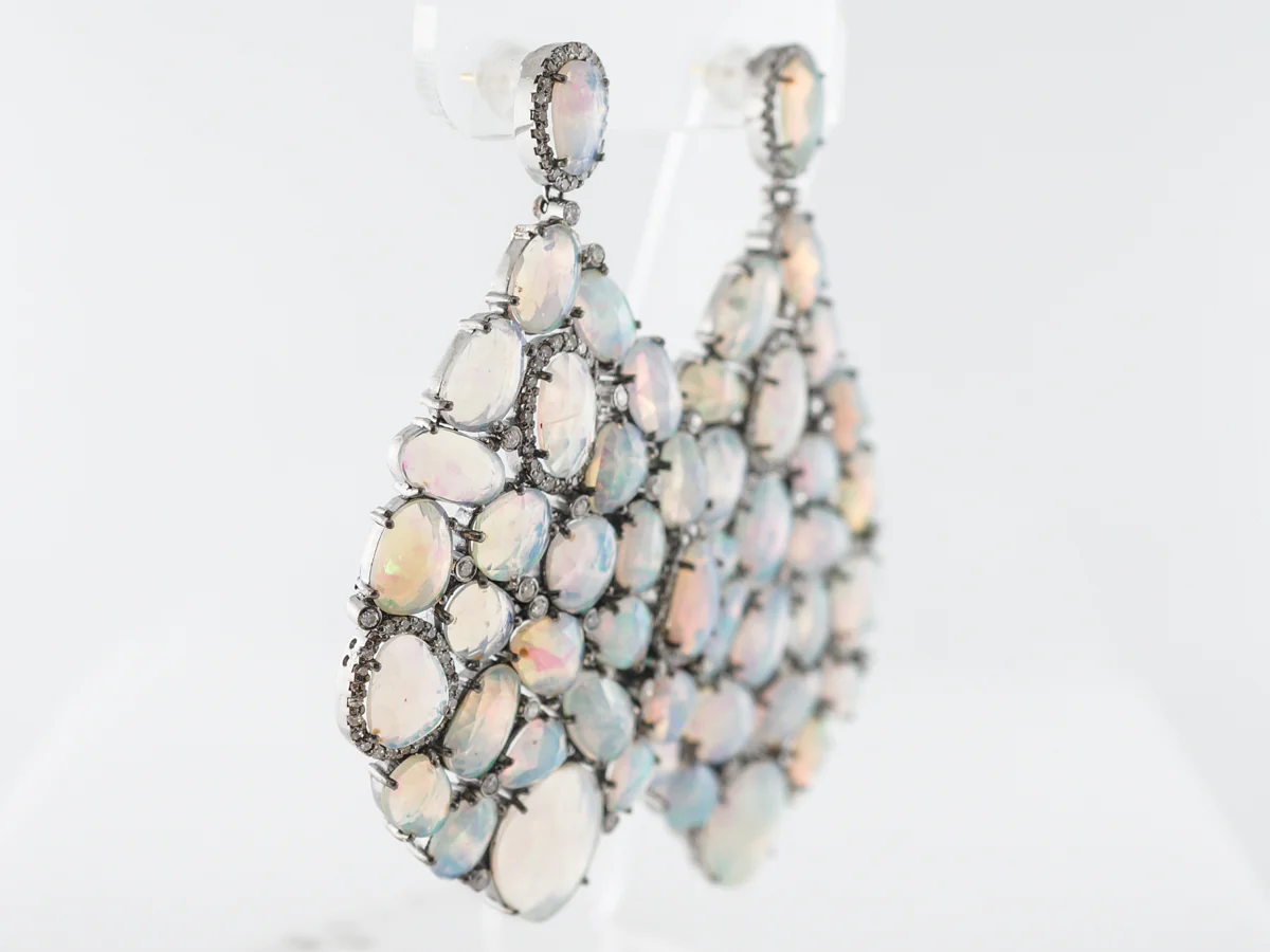 Opal & Diamond Earrings in Sterling Silver & Yellow Gold - Image 2