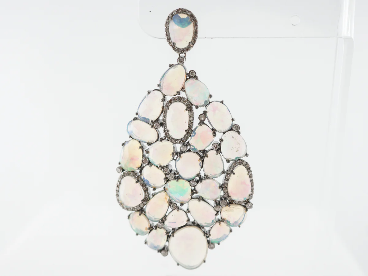 Opal & Diamond Earrings in Sterling Silver & Yellow Gold - Image 3