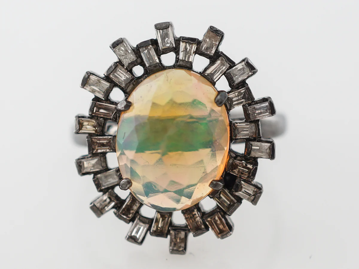 Opal & Diamond Halo Cocktail Ring in Sterling Silver