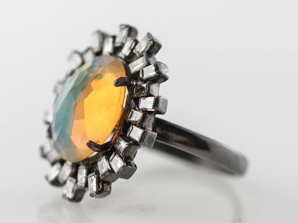 Opal & Diamond Halo Cocktail Ring in Sterling Silver - Image 2