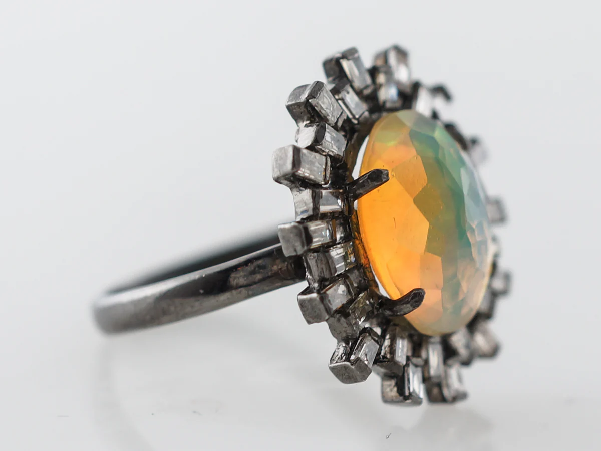 Opal & Diamond Halo Cocktail Ring in Sterling Silver - Image 3