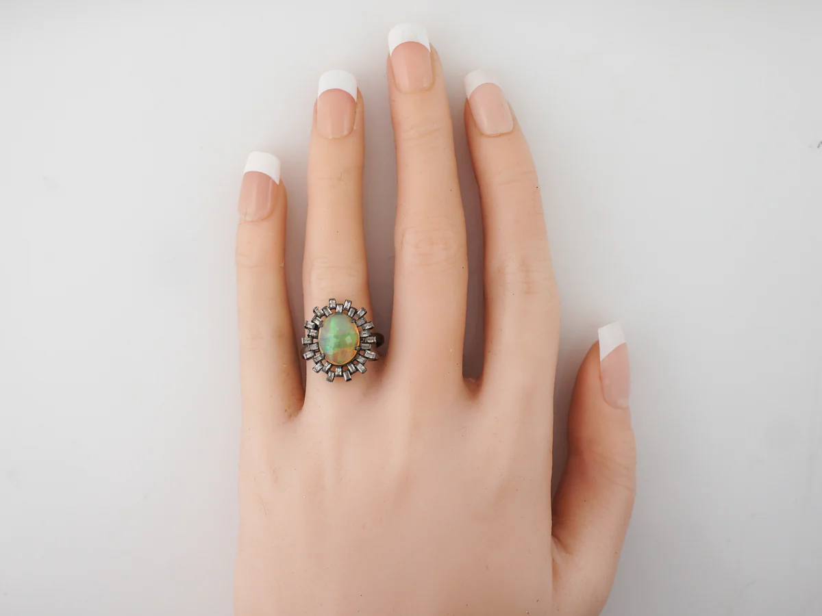 Opal & Diamond Halo Cocktail Ring in Sterling Silver - Image 6