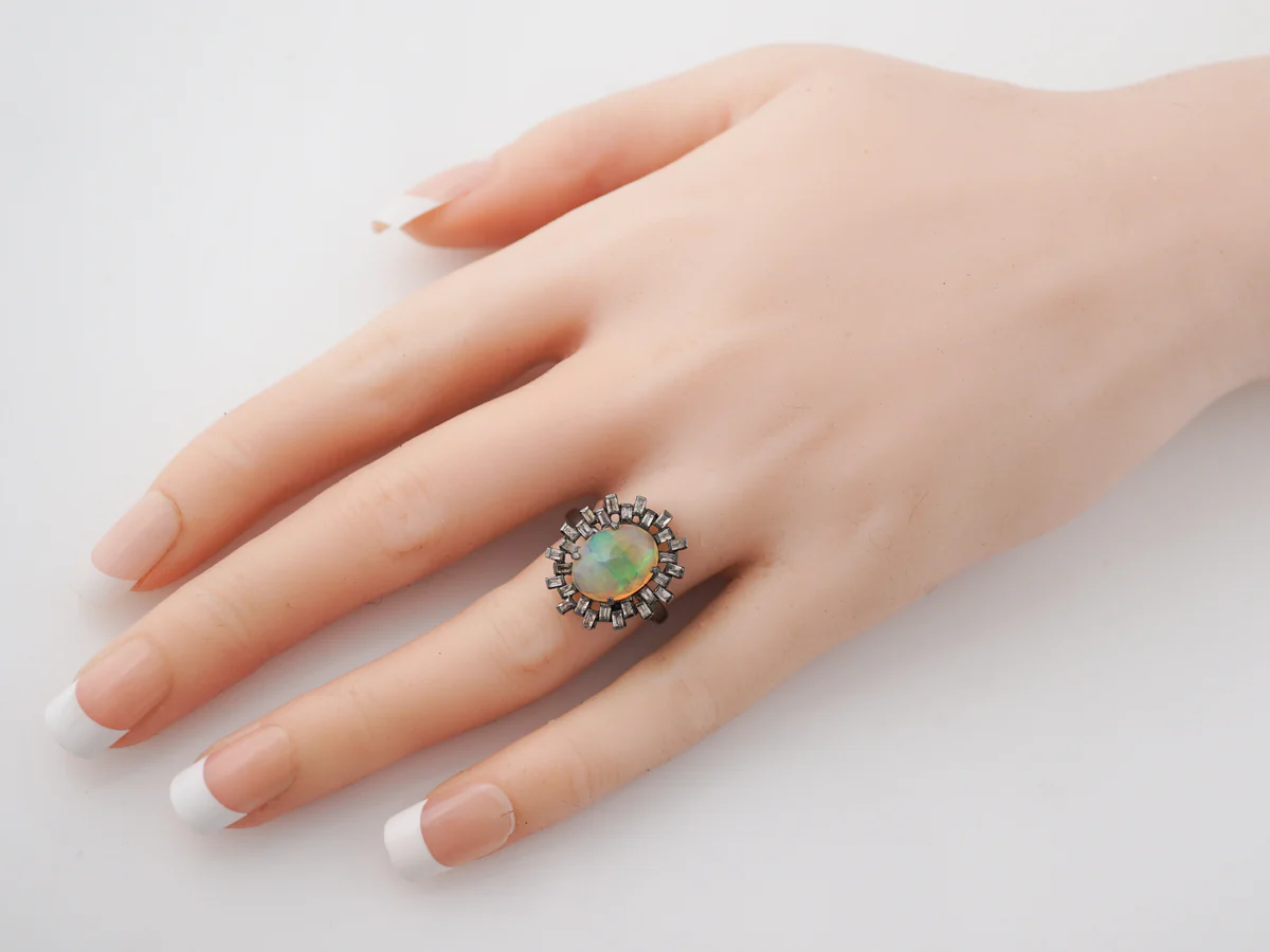 Opal & Diamond Halo Cocktail Ring in Sterling Silver - Image 7