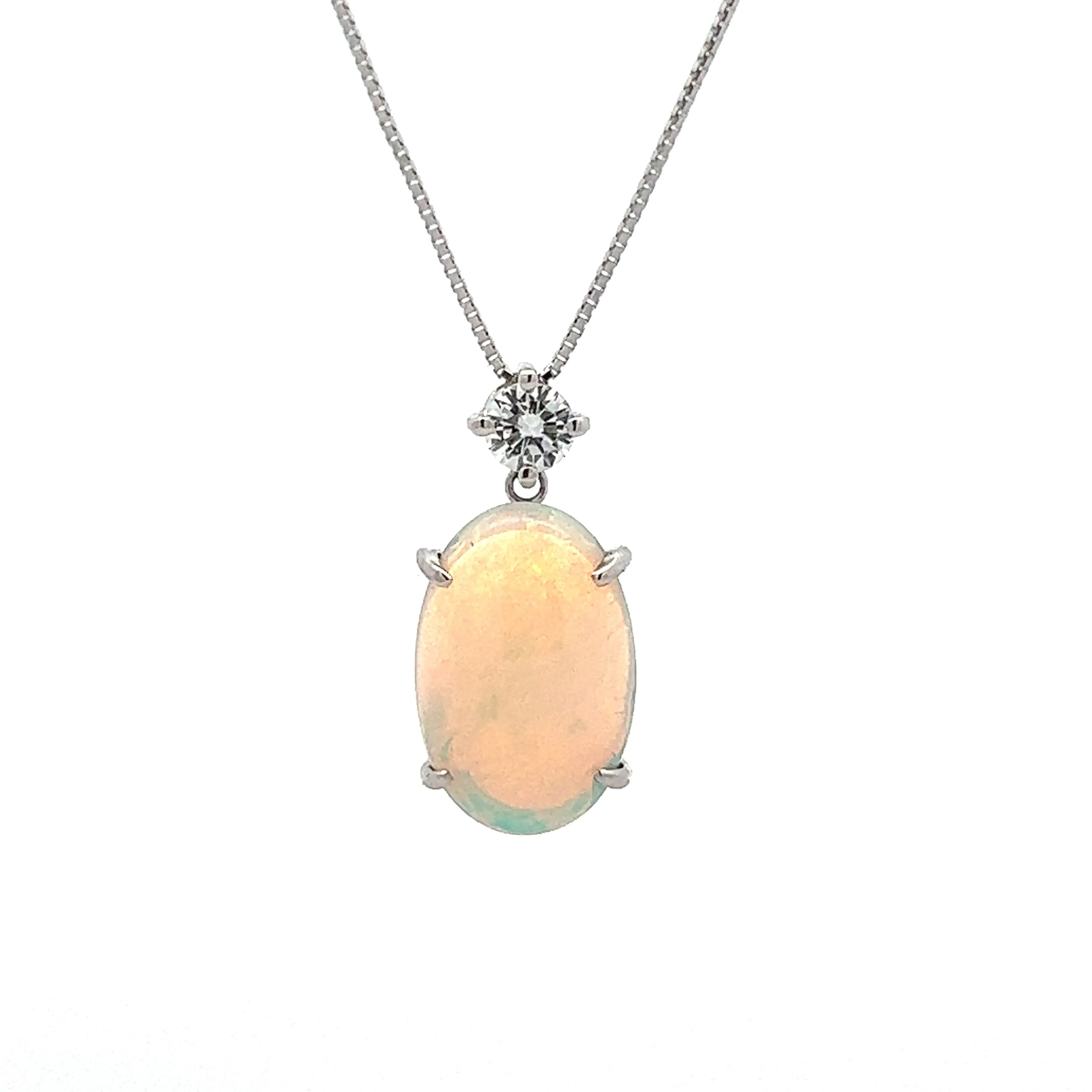 Opal & Diamond Pendant Necklace 18k White Gold