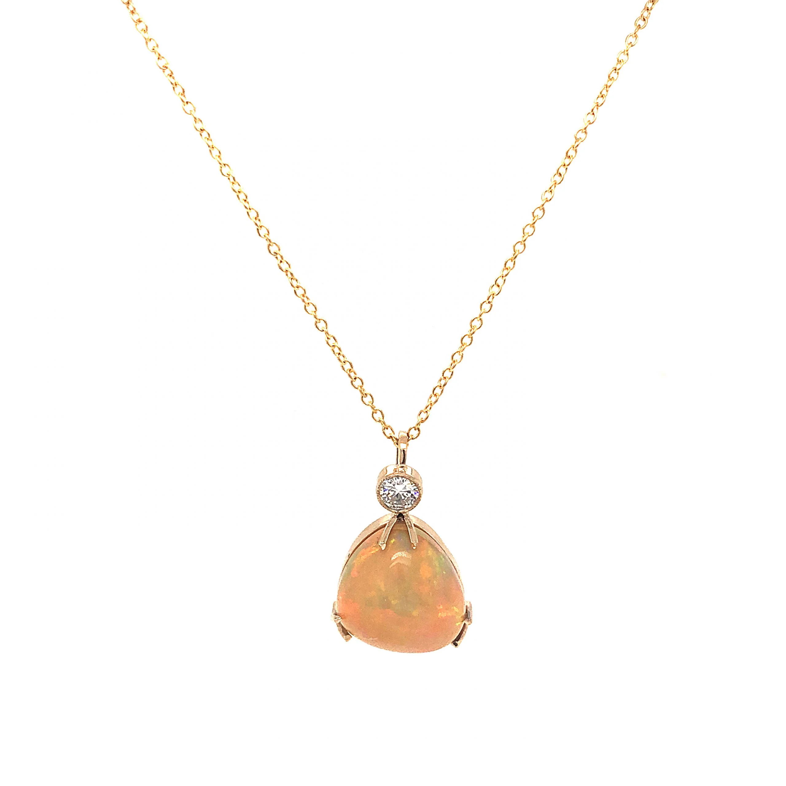 Opal & Diamond Pendant Necklace in 14k Yellow Gold - Image 2