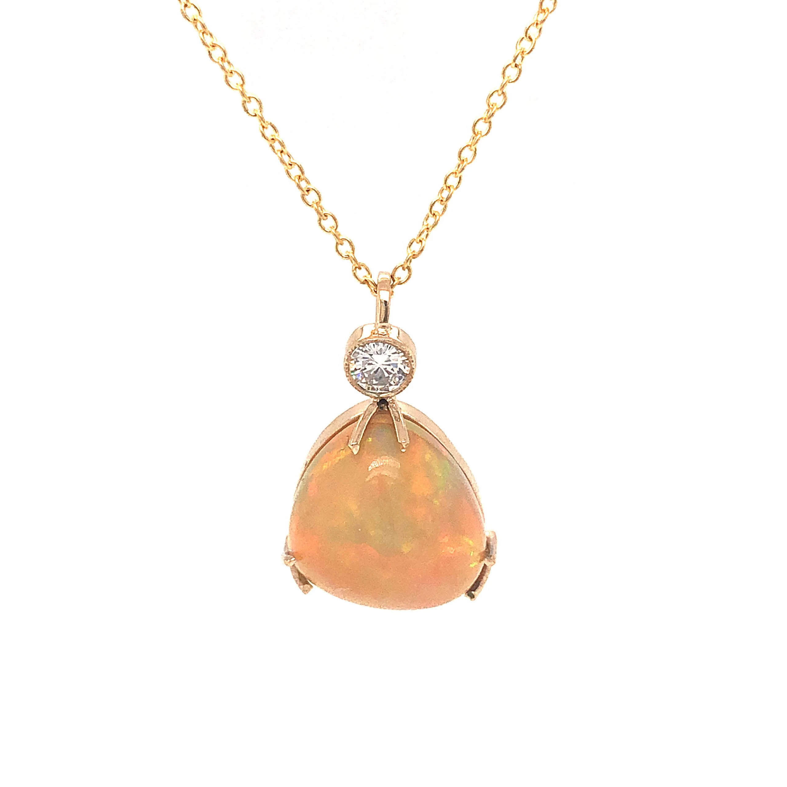 Opal & Diamond Pendant Necklace in 14k Yellow Gold - Image 3