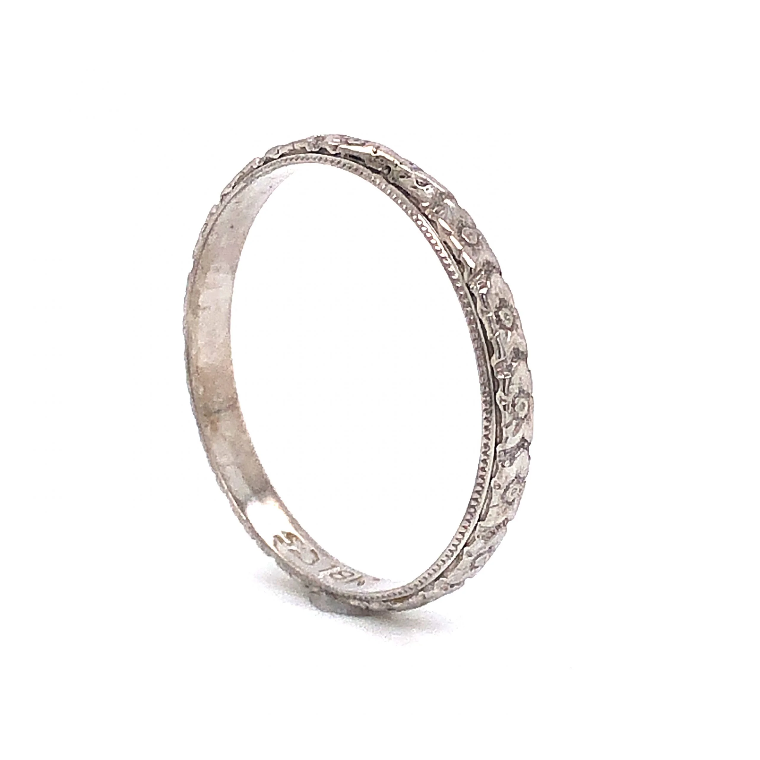 Orange Blossom & Milgrain Wedding Band in 18k White Gold - Image 4