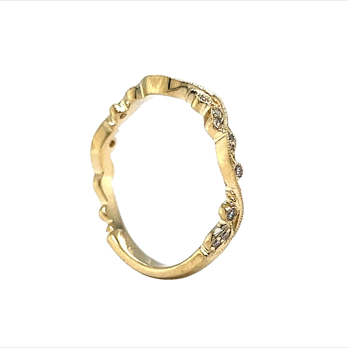 Organic Patterned Diamond Wedding Band in 14k Yellow Gold - Image 5