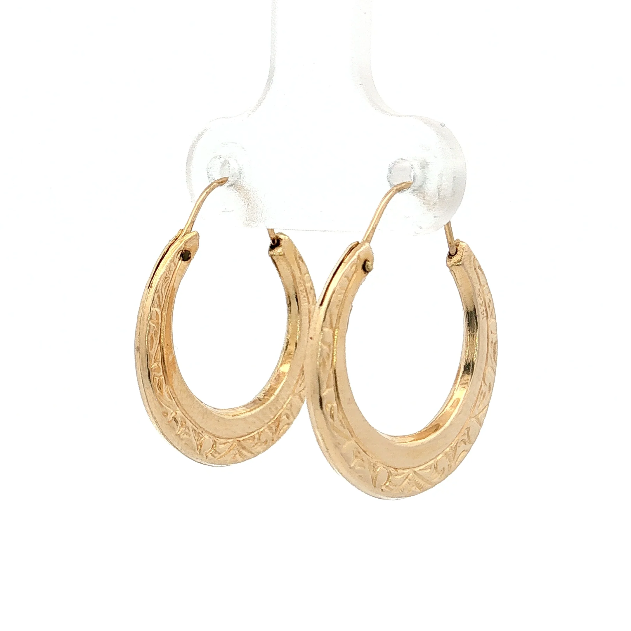 Ornate Engraved Hoop Earrings 14k Yellow Gold - Image 2