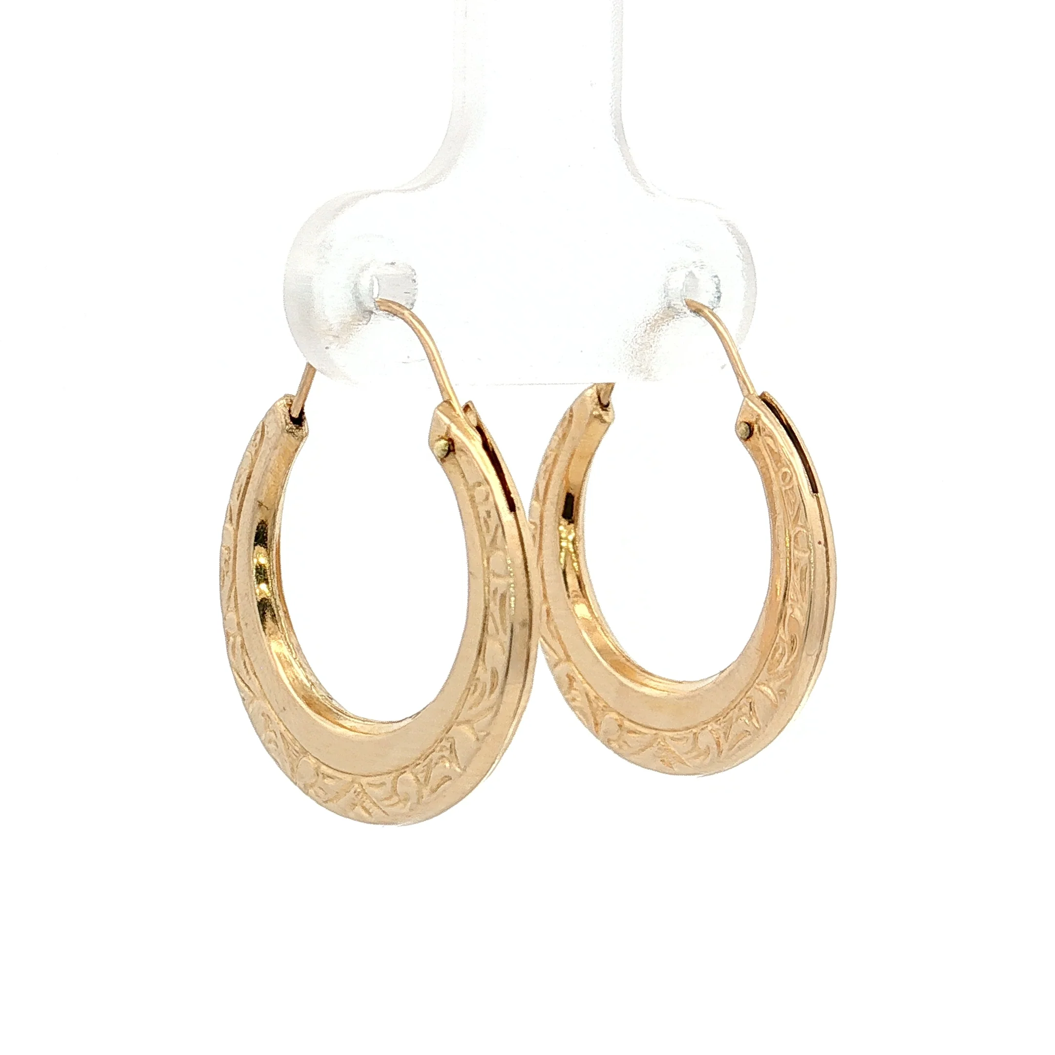 Ornate Engraved Hoop Earrings 14k Yellow Gold - Image 3