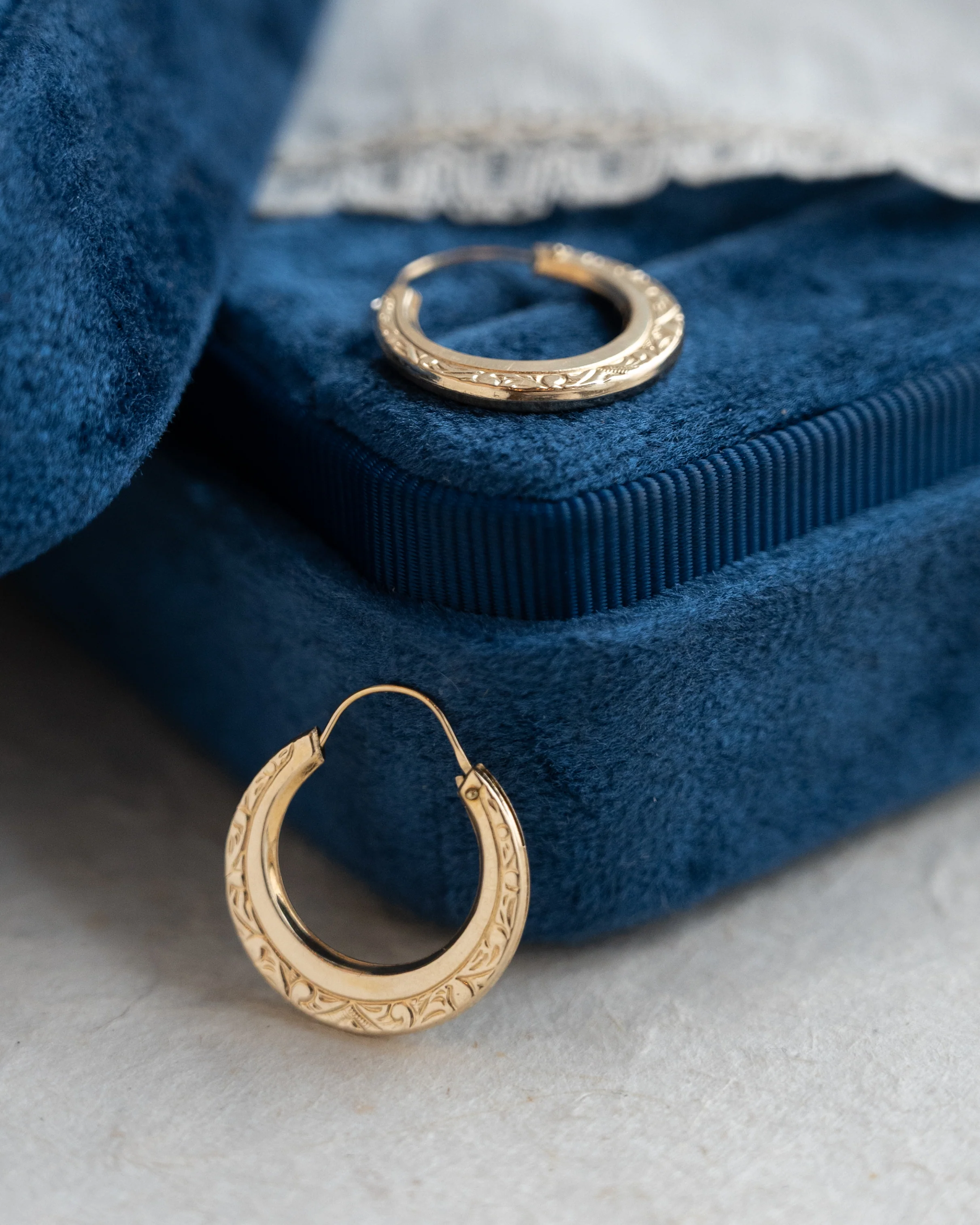 Ornate Engraved Hoop Earrings 14k Yellow Gold - Image 4
