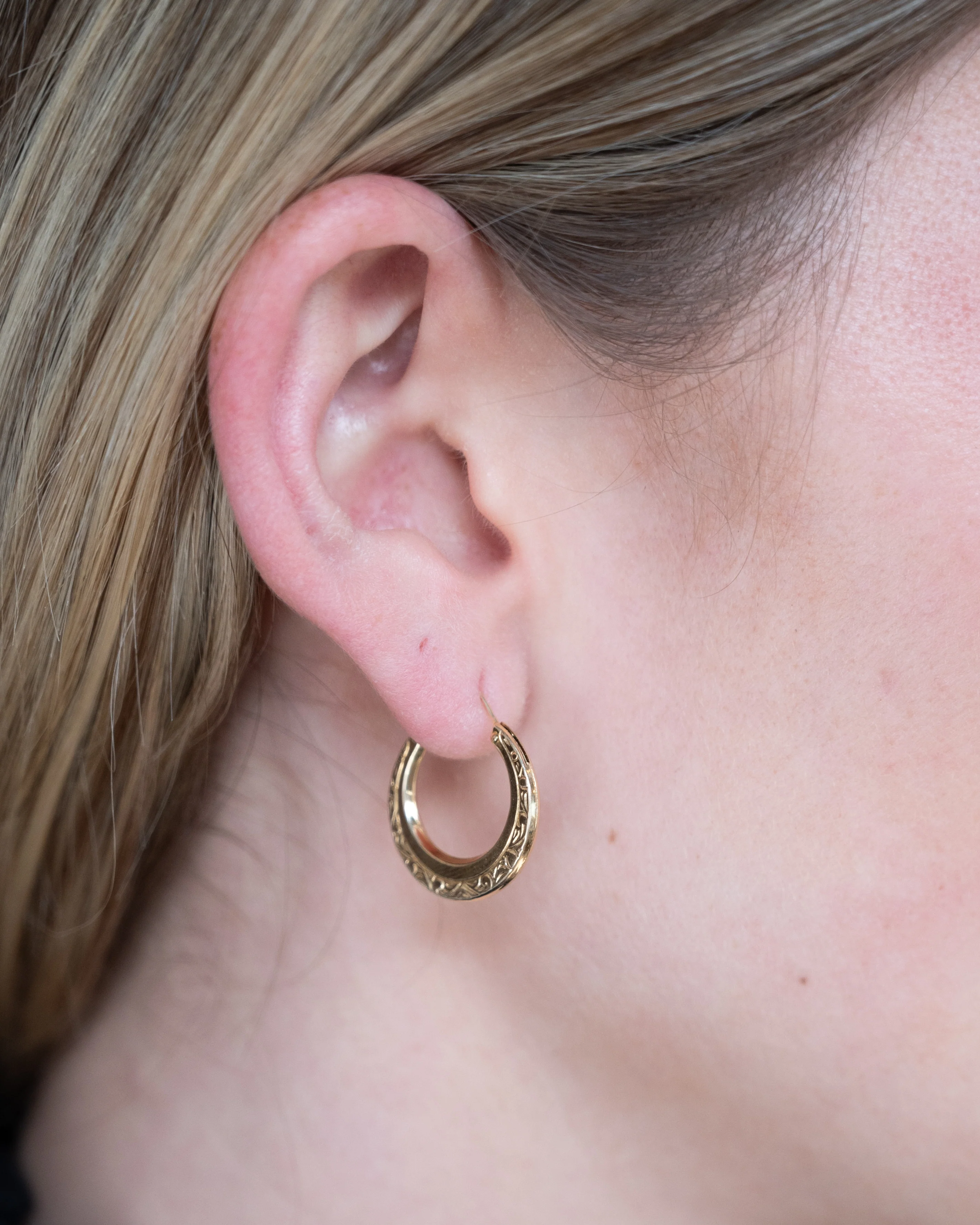 Ornate Engraved Hoop Earrings 14k Yellow Gold - Image 5