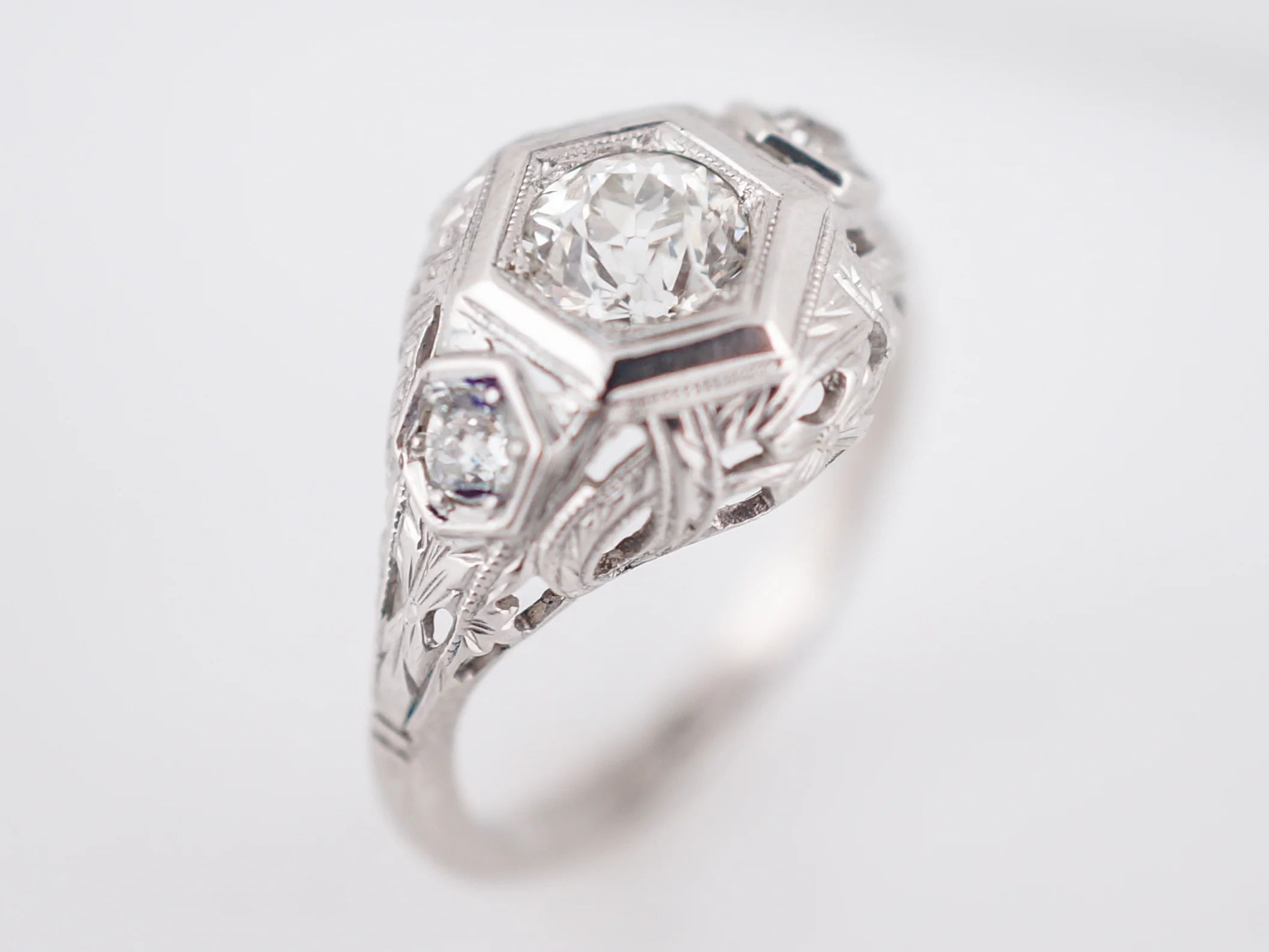 Ornate Filigree Engagement Ring Old European Cut Diamond - Image 4