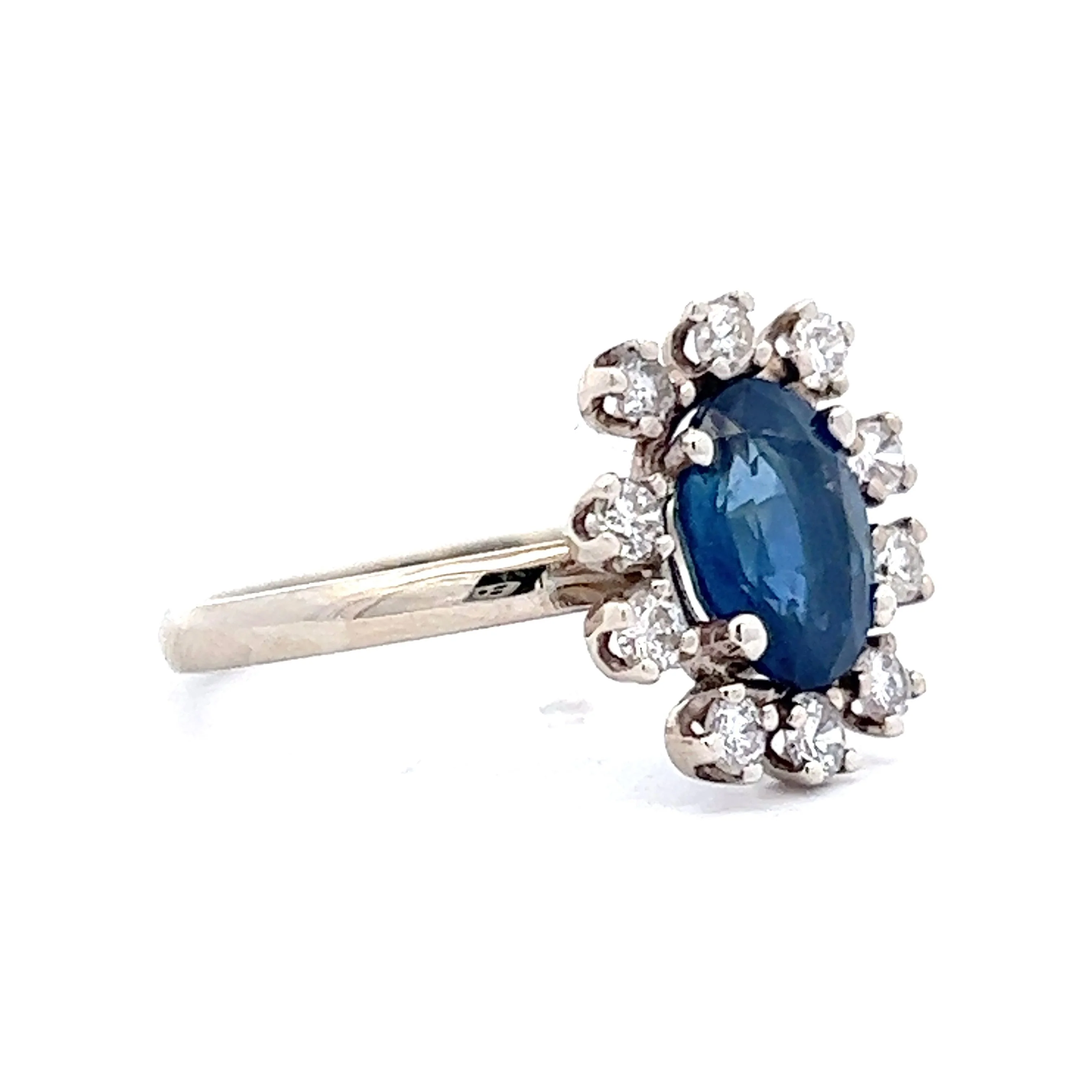 Oval Blue Sapphire & Diamond Halo Ring in 14k White Gold - Image 3